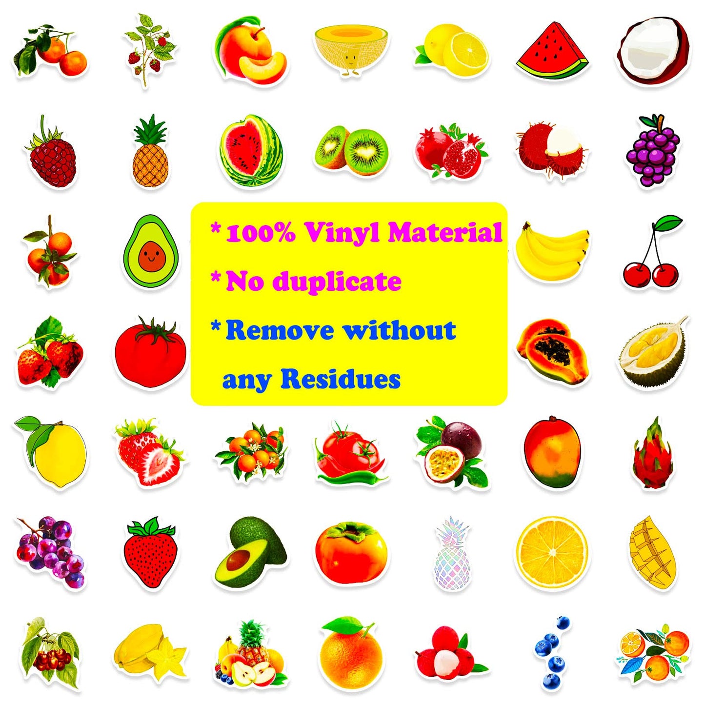 DothRayan Fruit Stickers Pack – 100 Pcs VSCO Waterproof Sticker Set for Water Bottles, Laptops, Luggage