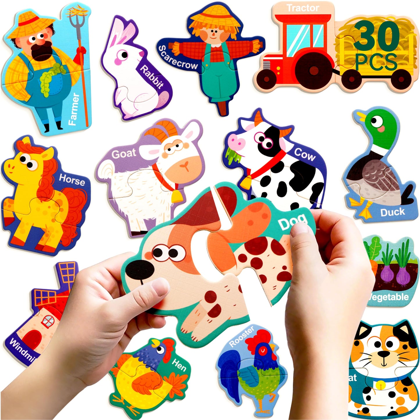 Dotimo 30-Piece Farm Animals Magnetic Puzzles for Toddlers 3-5 | Montessori Learning Toys, Travel Preschool Activity