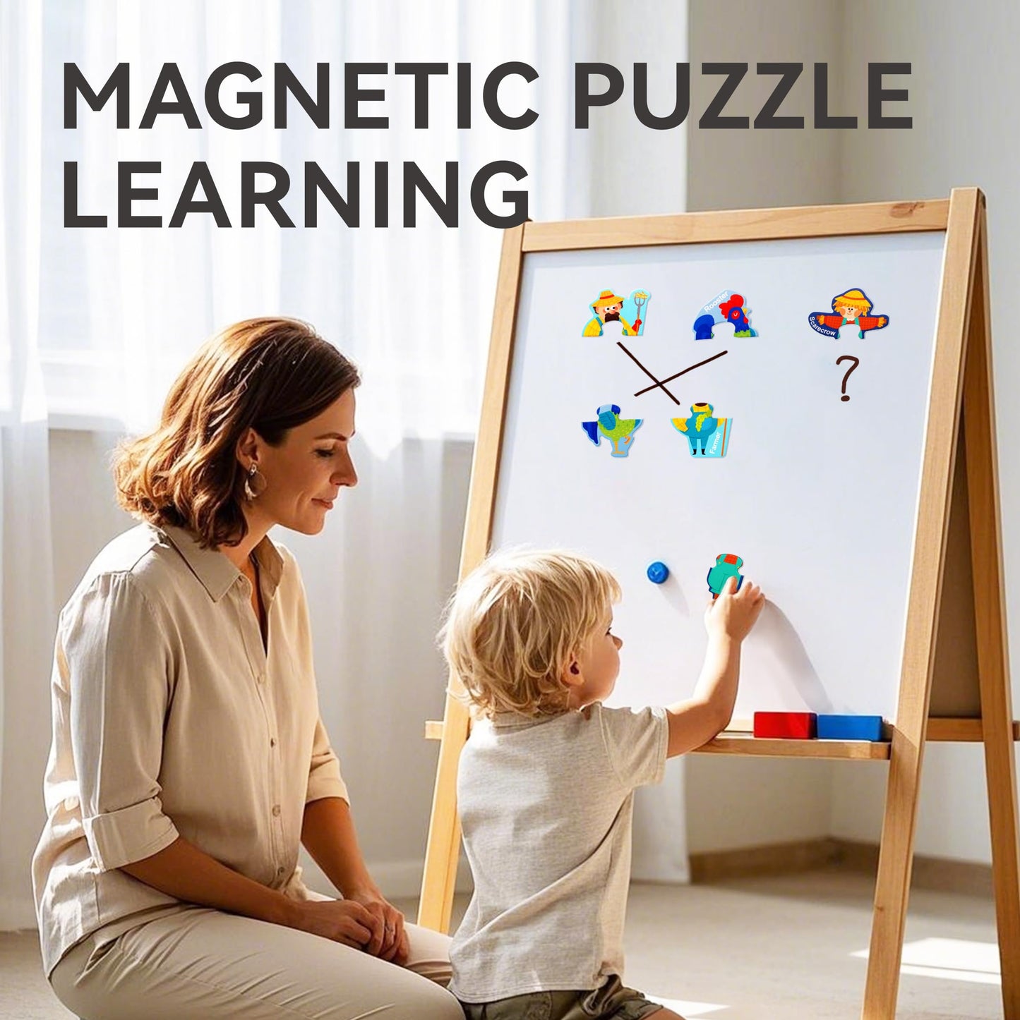 Dotimo 30-Piece Farm Animals Magnetic Puzzles for Toddlers 3-5 | Montessori Learning Toys, Travel Preschool Activity
