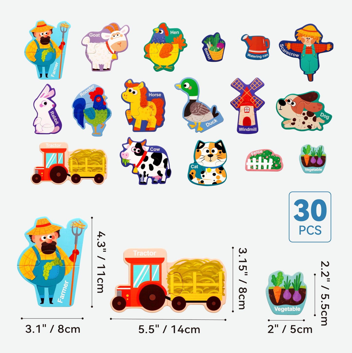 Dotimo 30-Piece Farm Animals Magnetic Puzzles for Toddlers 3-5 | Montessori Learning Toys, Travel Preschool Activity