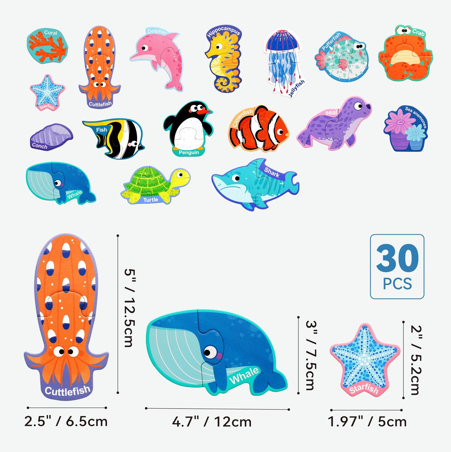Dotimo Kids: 30-Piece Magnetic Ocean Animals Puzzle for Toddlers 3+