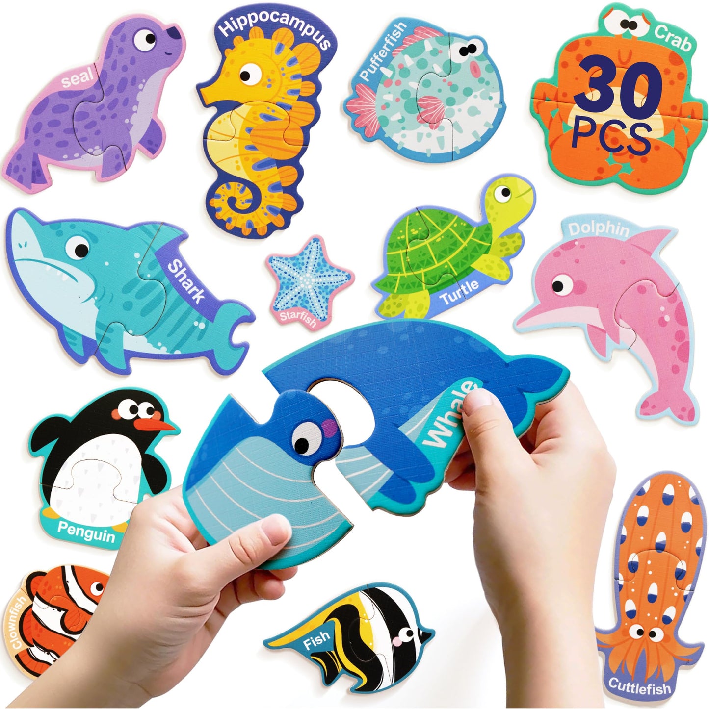 Dotimo Kids: 30-Piece Magnetic Ocean Animals Puzzle for Toddlers 3+