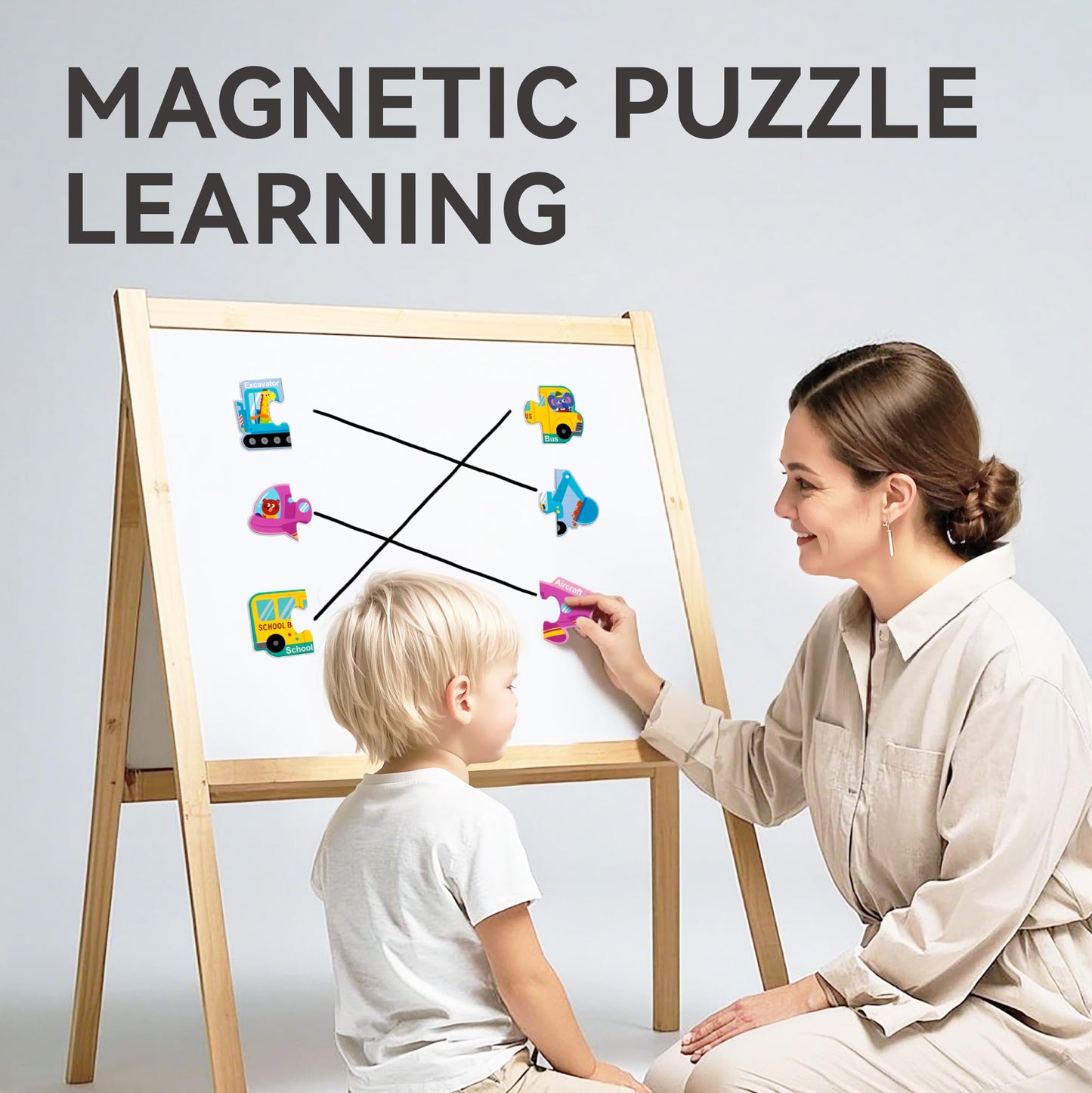 Dotimo Kids 30-Piece Vehicle Pairing Magnetic Puzzle for Toddlers | Fridge Magnets & Learning Toy