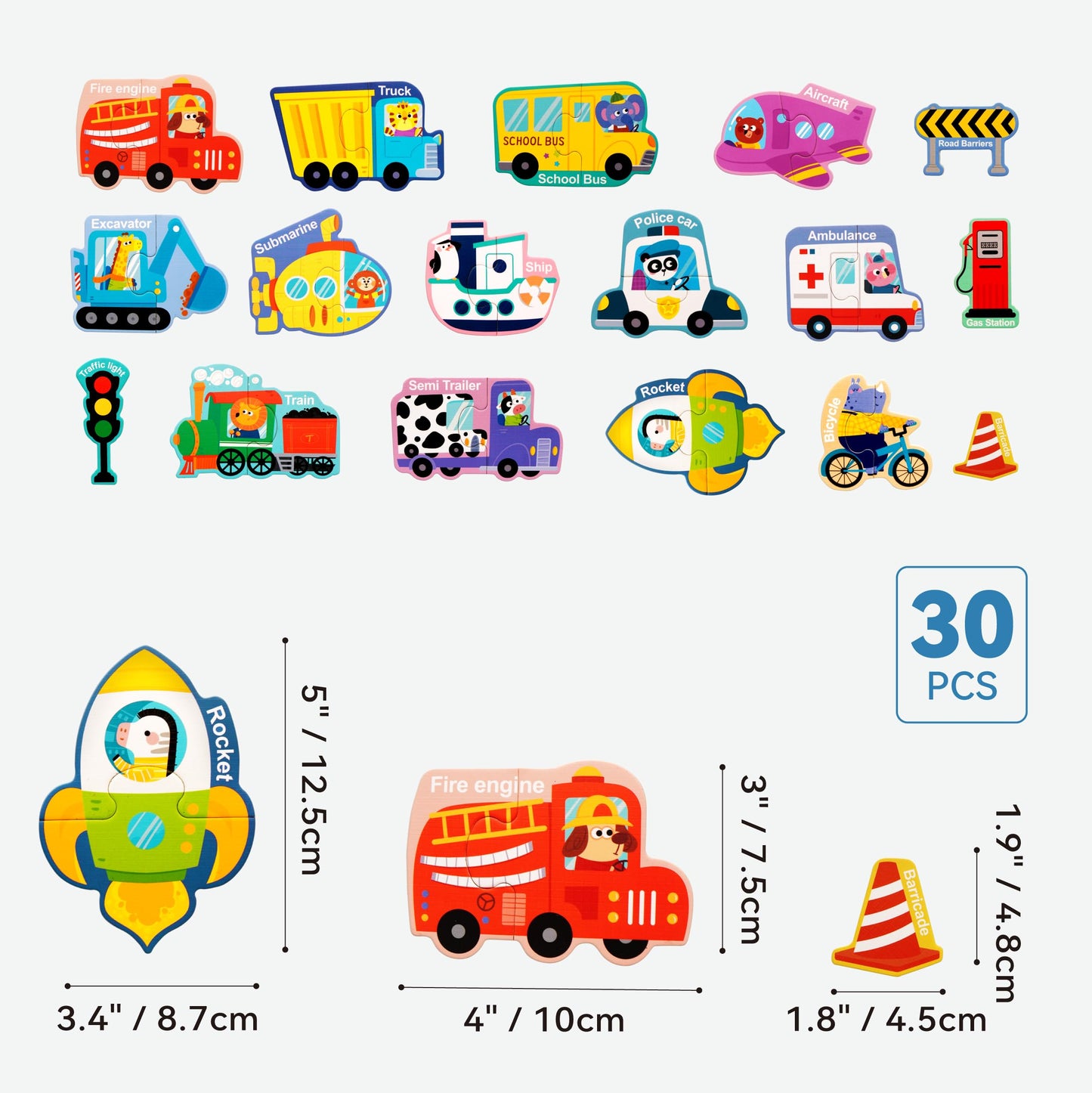 Dotimo Kids 30-Piece Vehicle Pairing Magnetic Puzzle for Toddlers | Fridge Magnets & Learning Toy