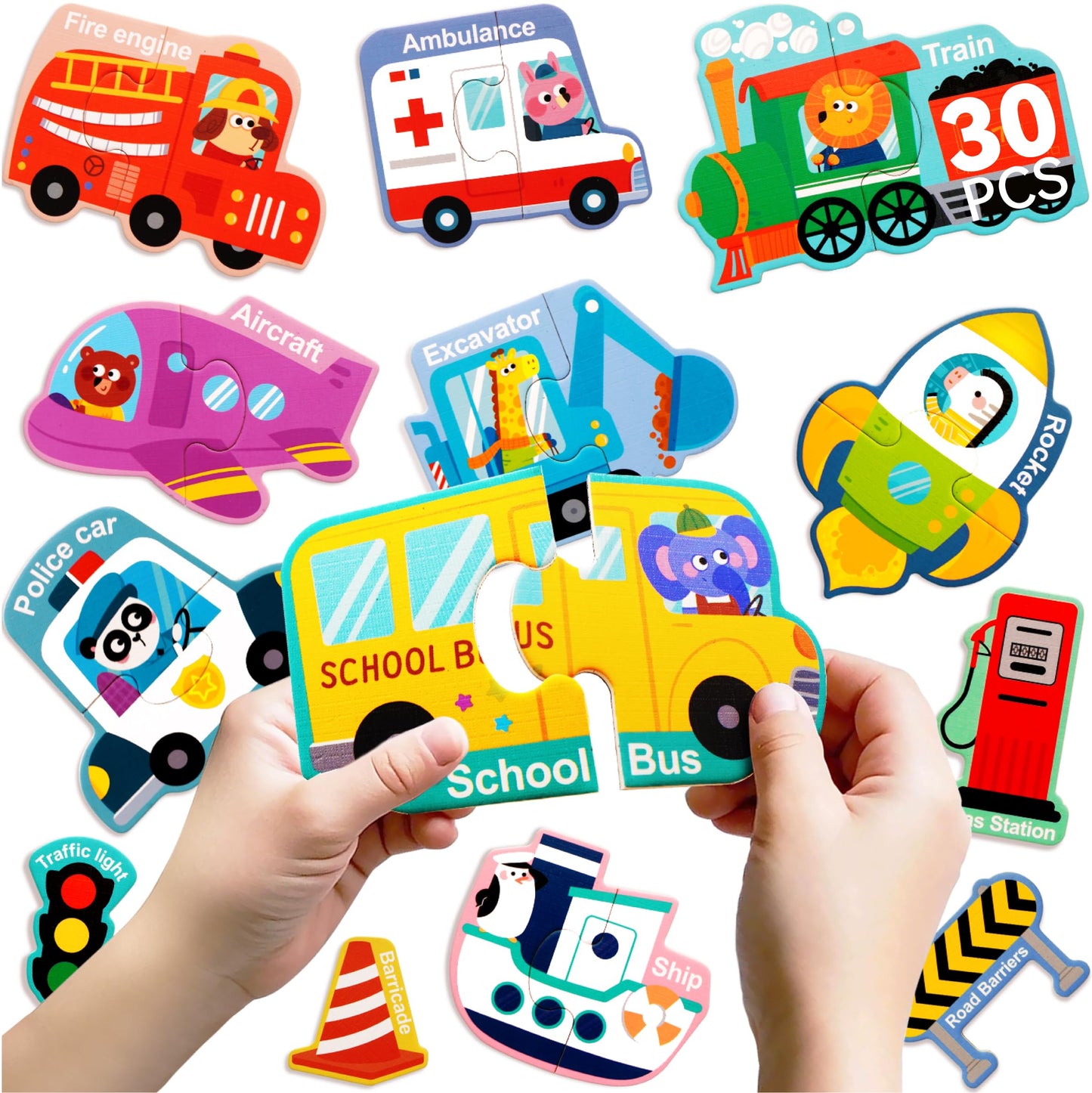 Dotimo Kids 30-Piece Vehicle Pairing Magnetic Puzzle for Toddlers | Fridge Magnets & Learning Toy