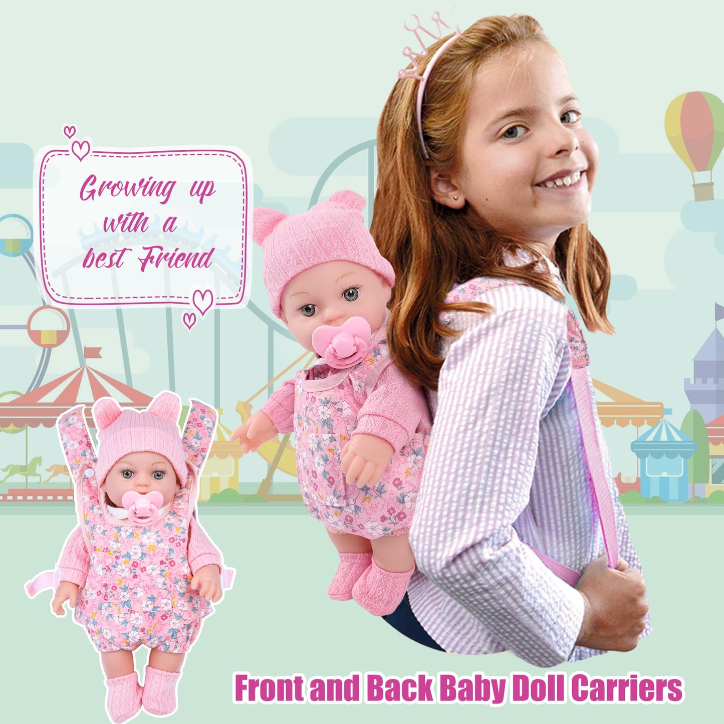 DOTVOSY 12-Inch Baby Doll Set with Carrier – Realistic Doll Accessories for Kids 3+