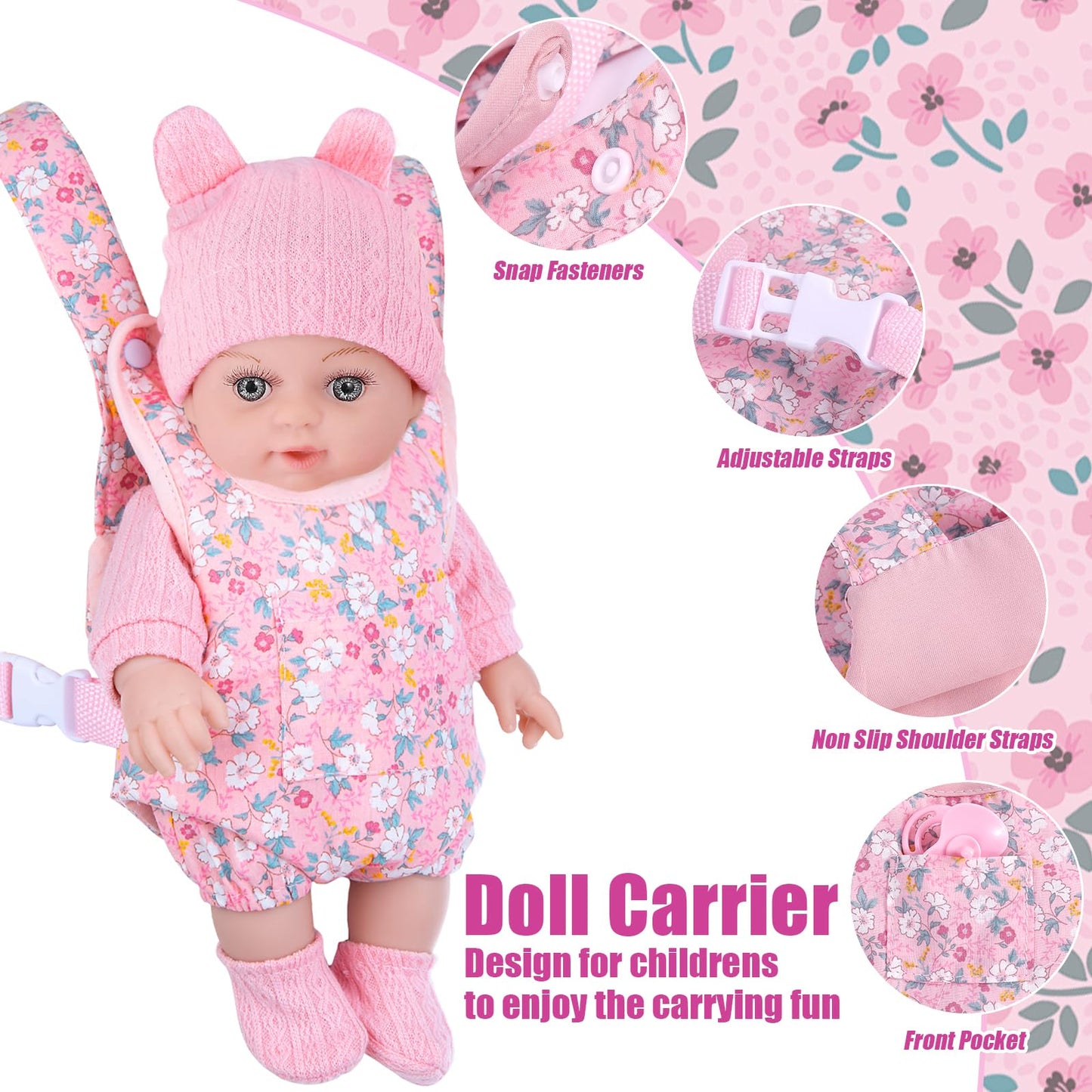 DOTVOSY 12-Inch Baby Doll Set with Carrier – Realistic Doll Accessories for Kids 3+