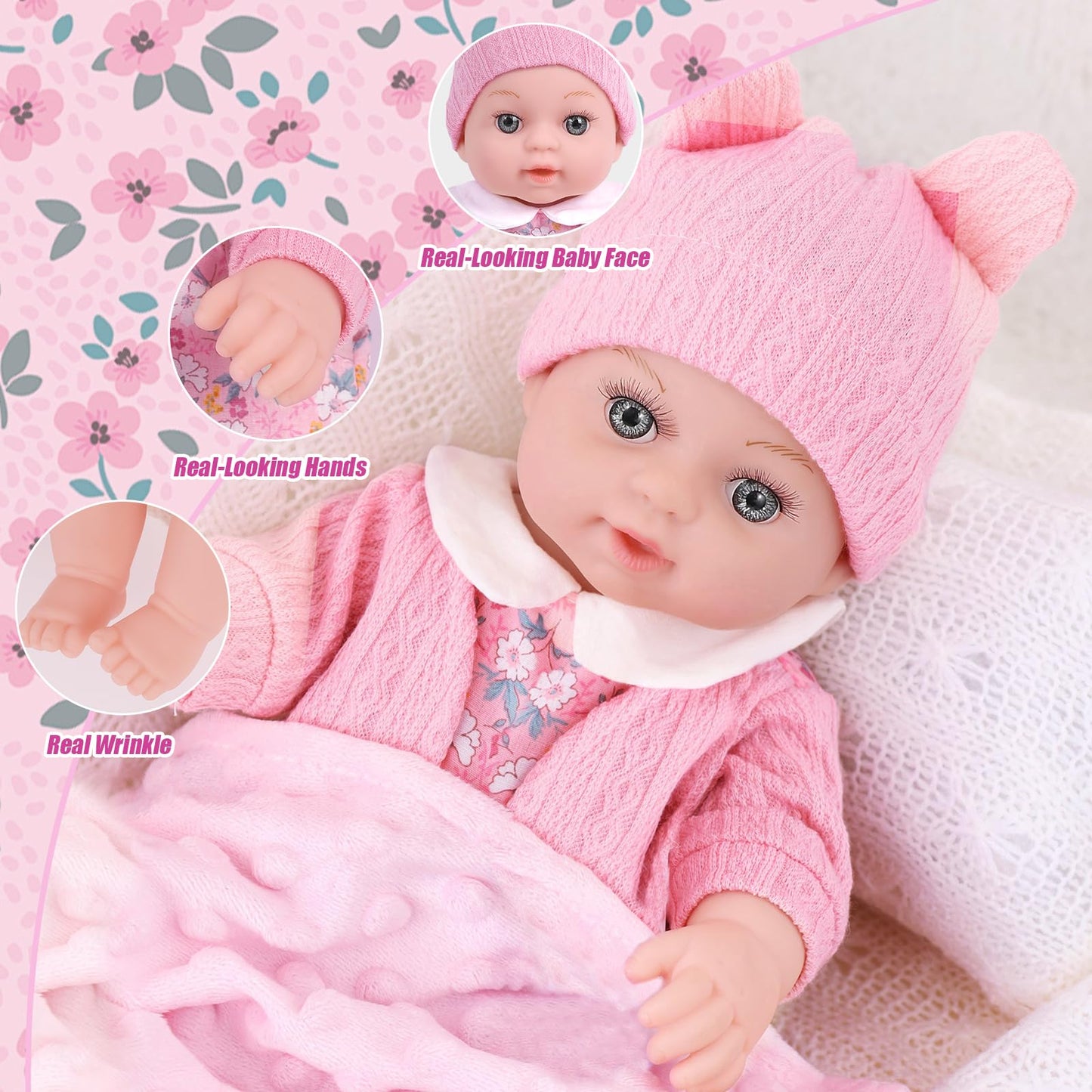 DOTVOSY 12-Inch Baby Doll Set with Carrier – Realistic Doll Accessories for Kids 3+