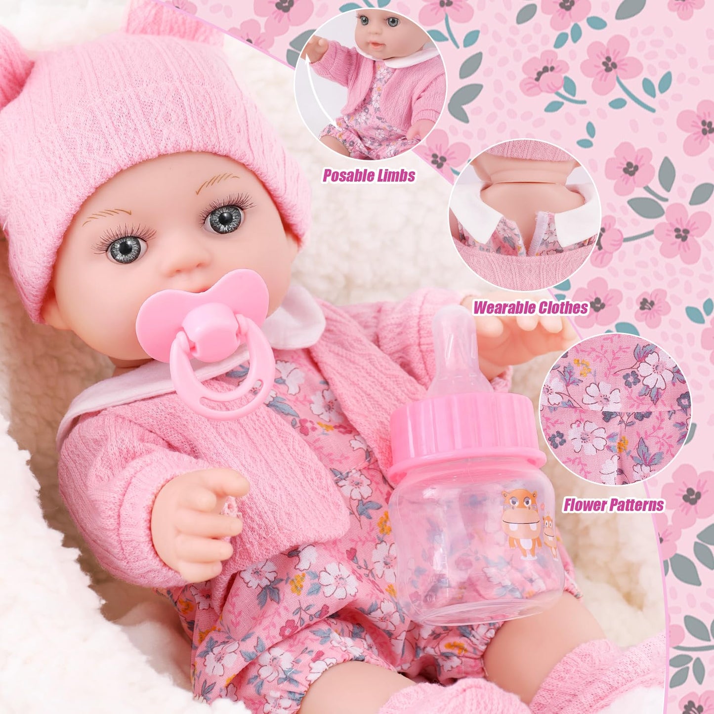 DOTVOSY 12-Inch Baby Doll Set with Carrier – Realistic Doll Accessories for Kids 3+