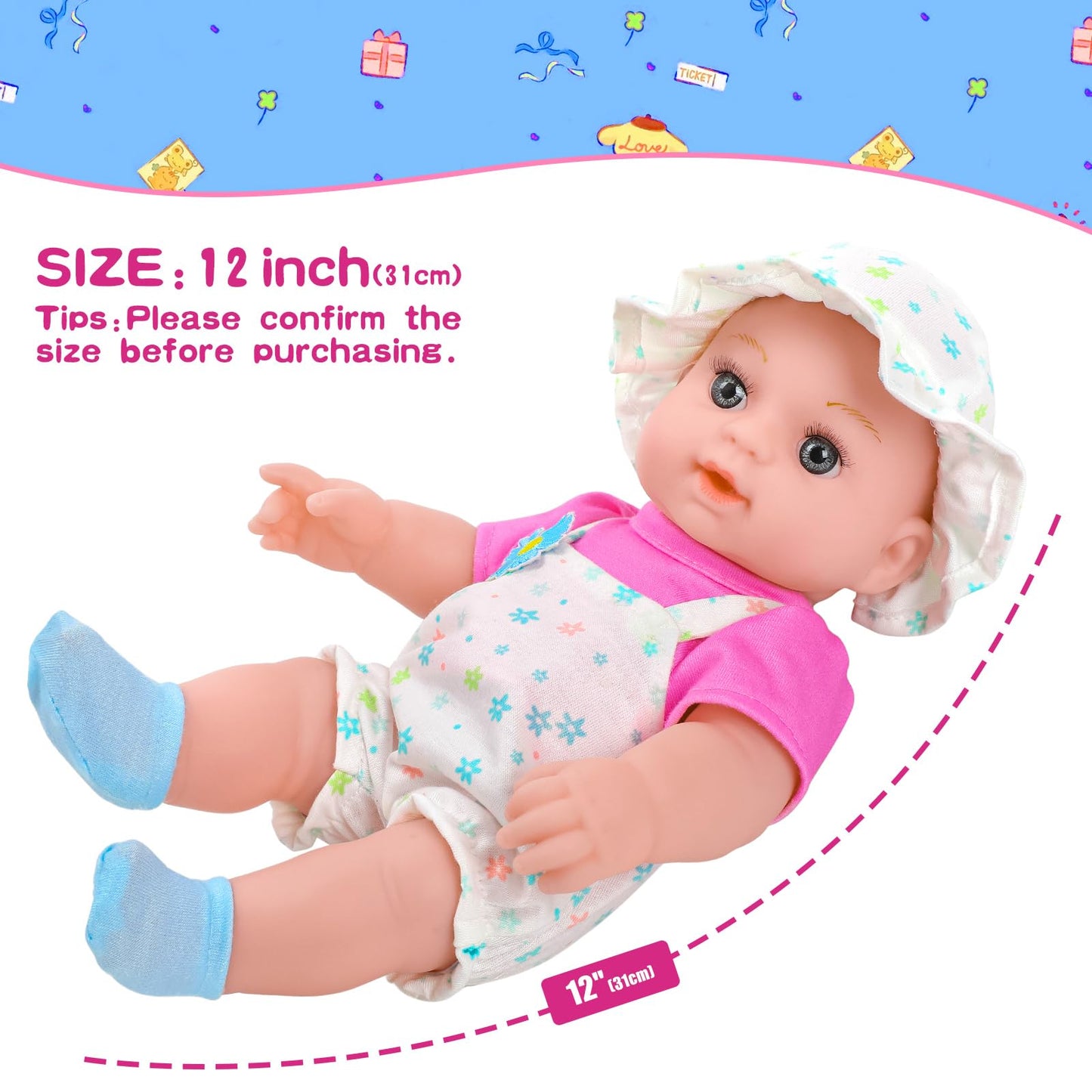 DOTVOSY 12-Inch Daisy Theme Baby Doll Backpack Carrier Playset | Toys for Toddlers 3+