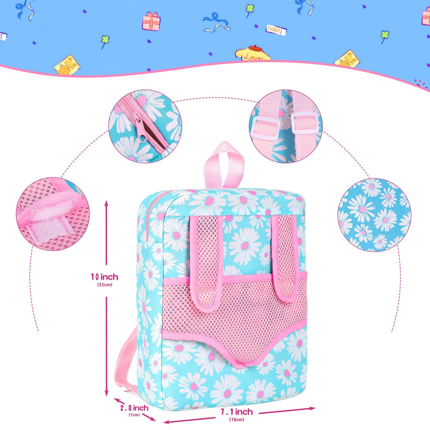DOTVOSY 12-Inch Daisy Theme Baby Doll Backpack Carrier Playset | Toys for Toddlers 3+