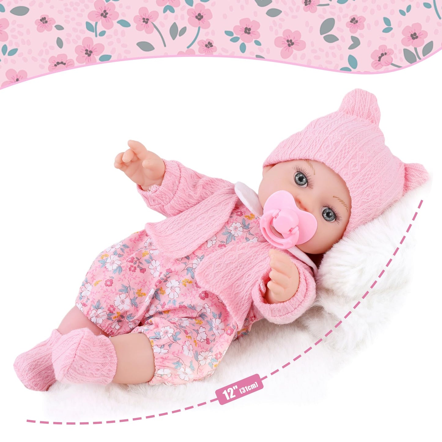 DOTVOSY 12-Inch Baby Doll Set with Carrier – Realistic Doll Accessories for Kids 3+