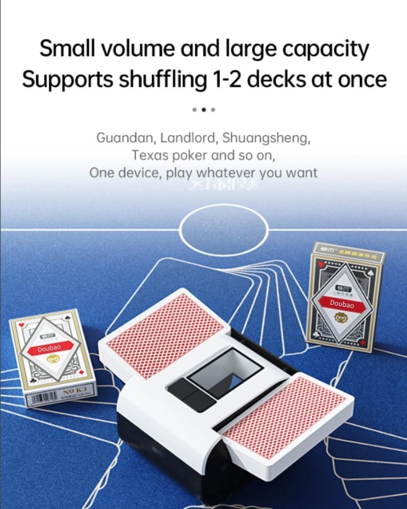 Doubao Card Shuffler Automatic 1-2 Deck – Portable, Low Noise, Rechargeable