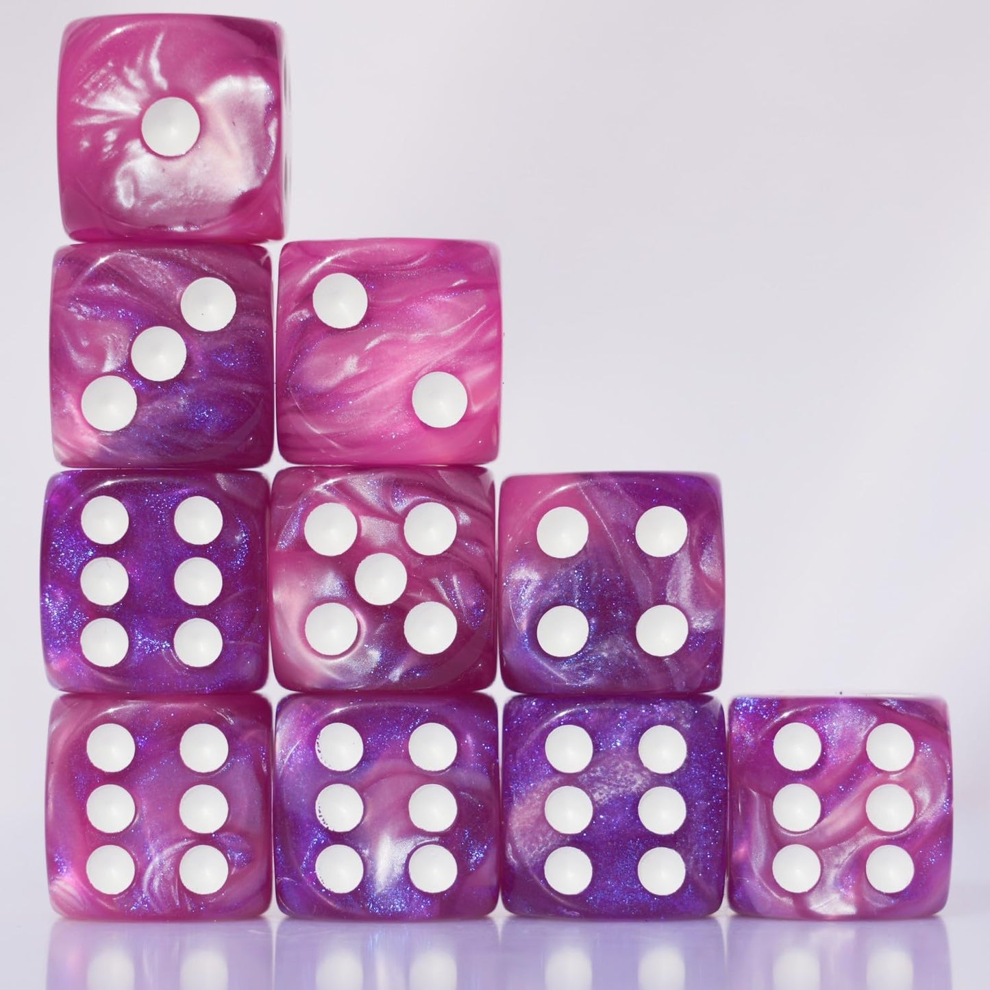 10 PC D6 Dice 16mm Acrylic Set - Pink & Blue for RPG, DND, MTG