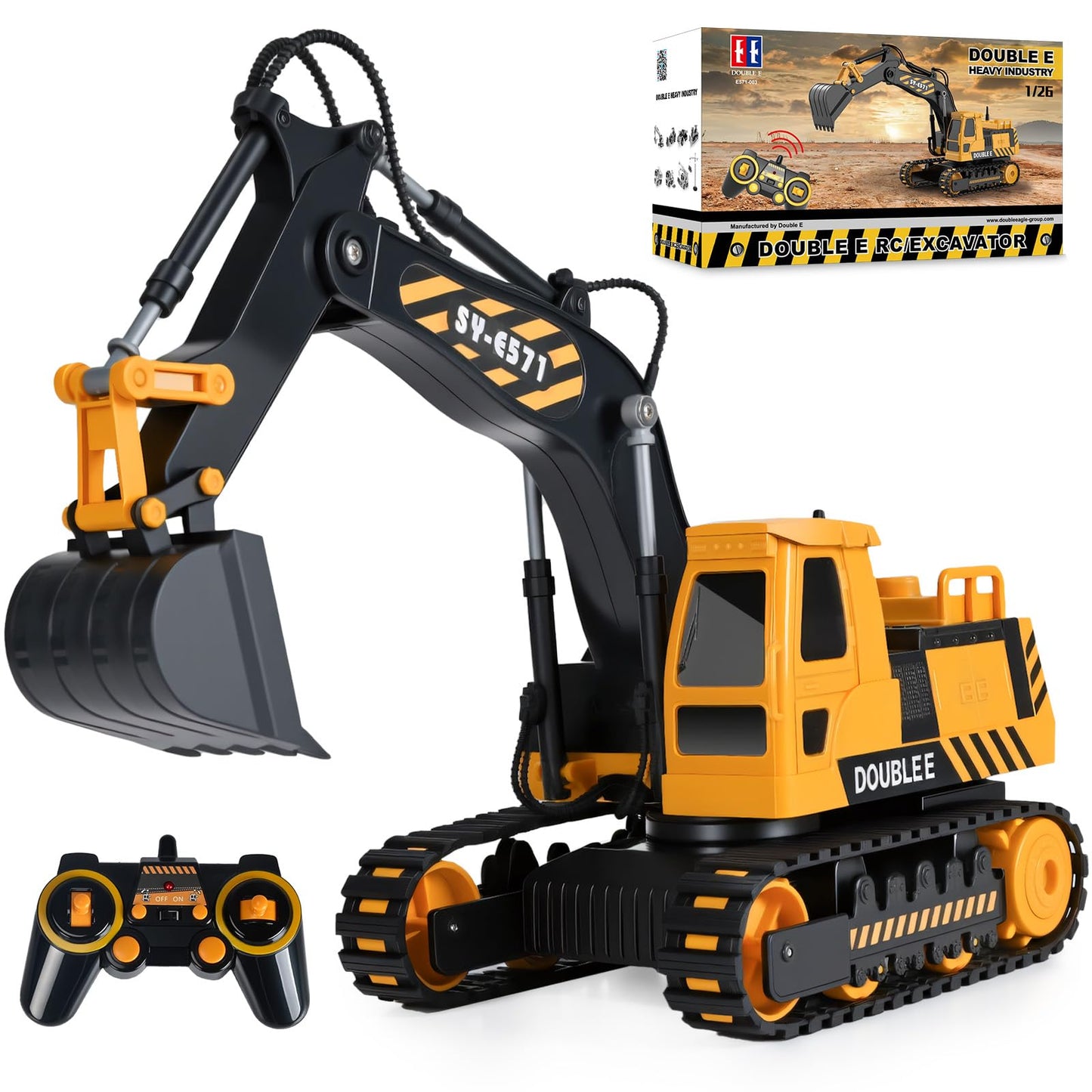 DOUBLE E Remote Control Excavator Toy – 6-Function RC Digger for Indoor & Outdoor Play