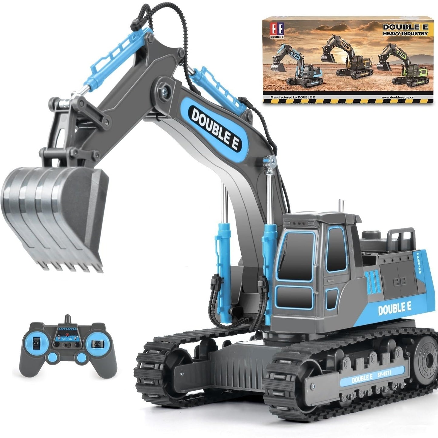 DOUBLE E Remote Control Excavator Toy – 2.4GHz RC Digger with 350° Cab Rotation, Ready-to-Run Pack