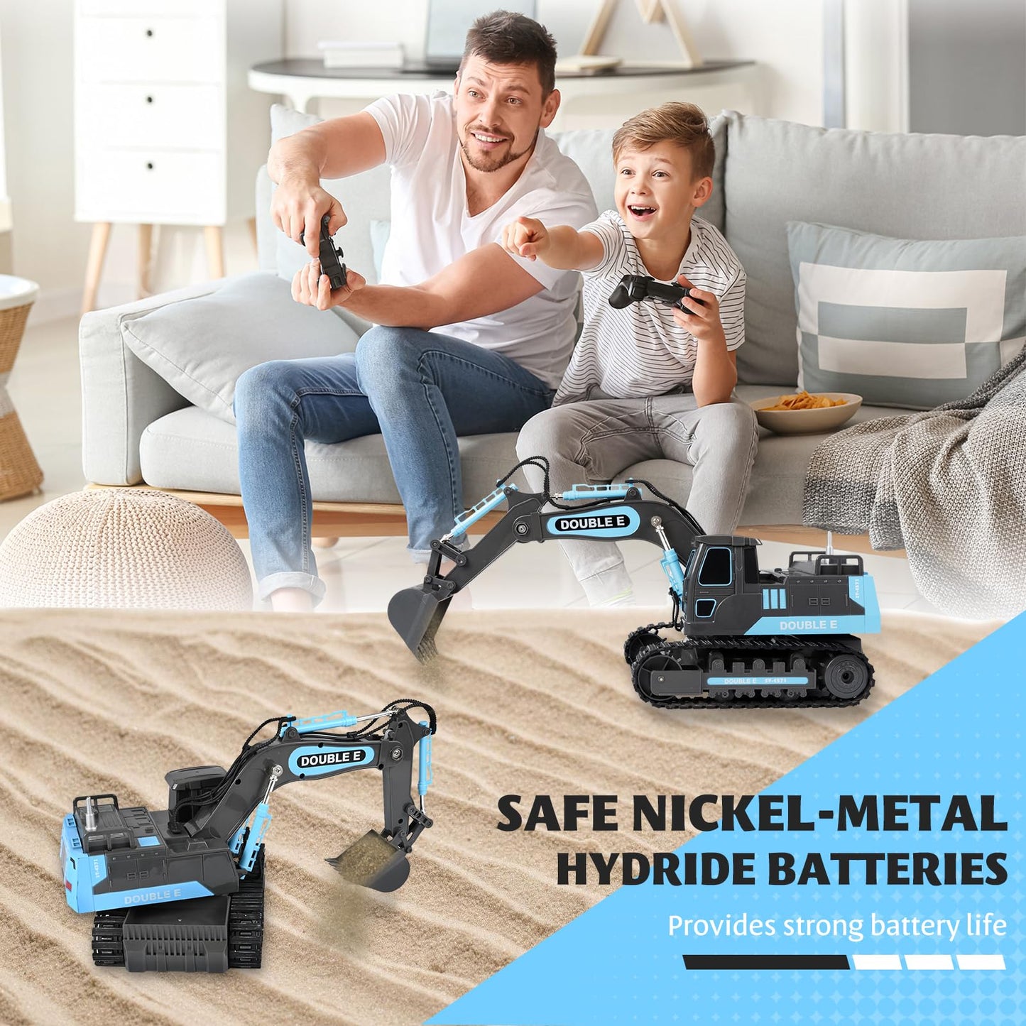 DOUBLE E Remote Control Excavator Toy – 2.4GHz RC Digger with 350° Cab Rotation, Ready-to-Run Pack