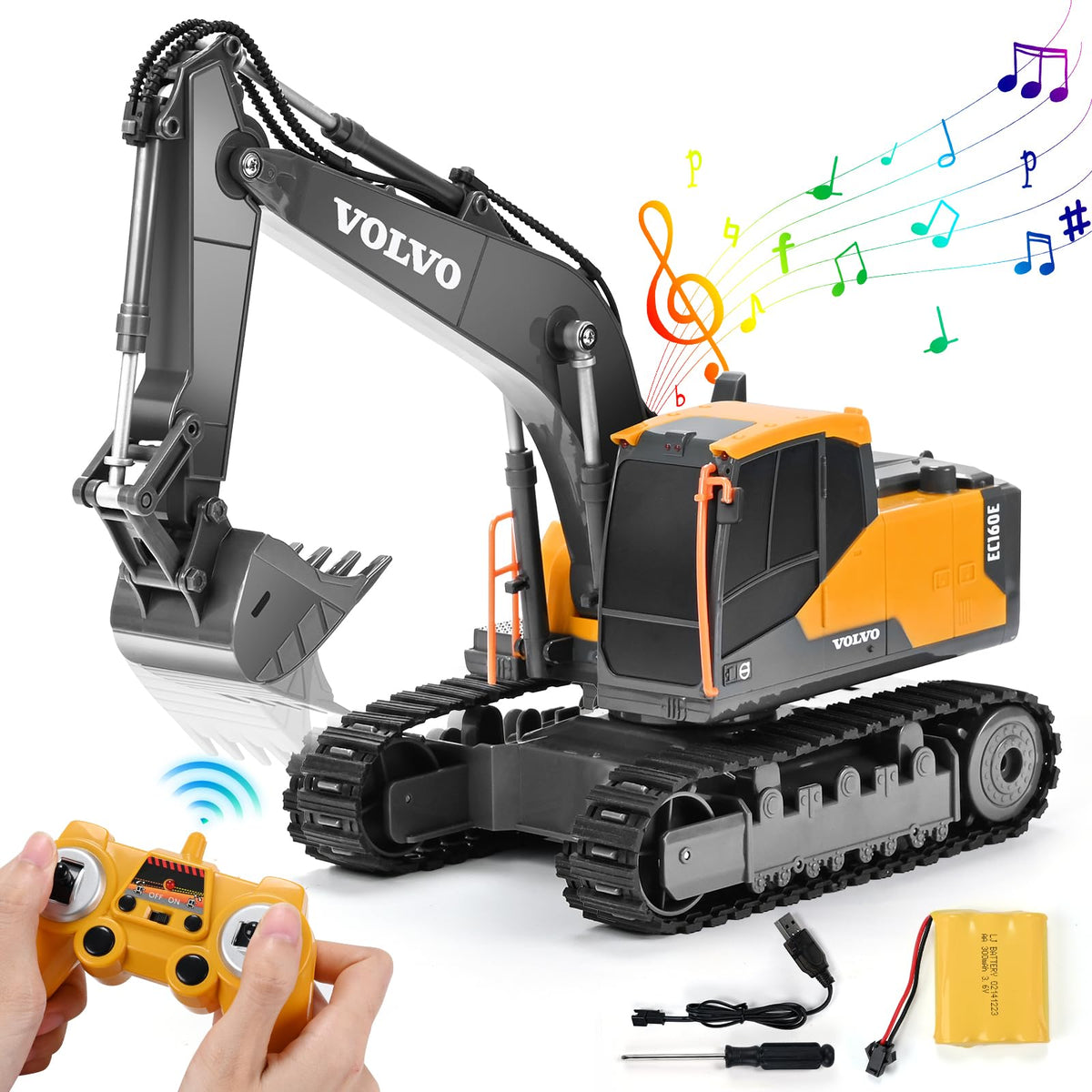 DOUBLE E Volvo RC Excavator – Realistic Diecast Construction Toy
