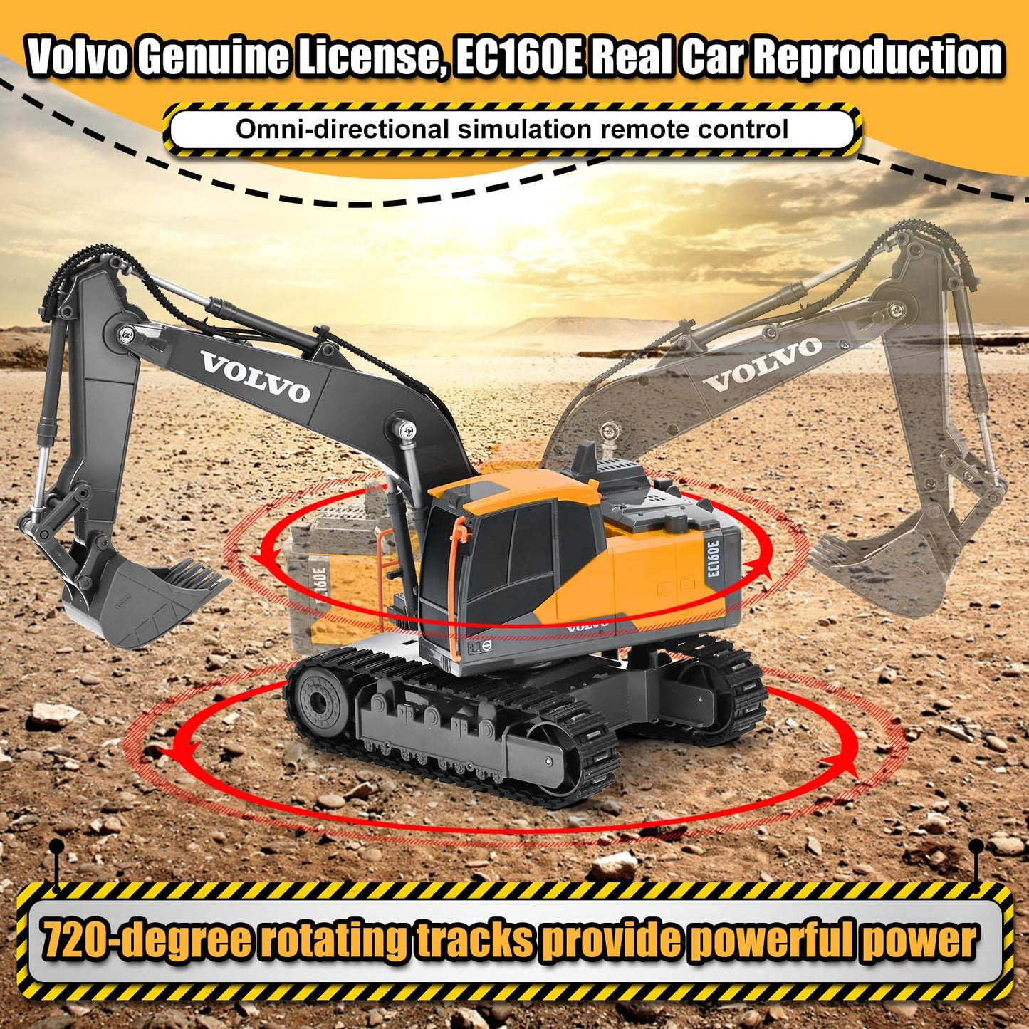 DOUBLE E Volvo RC Excavator – Realistic Diecast Construction Toy