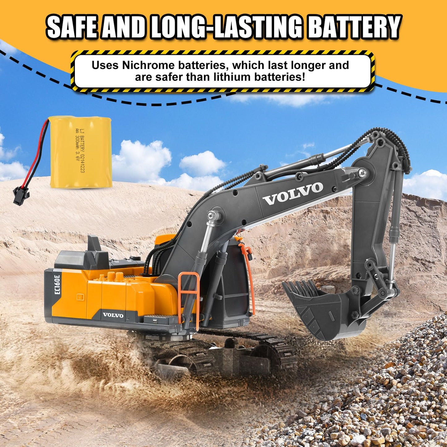 DOUBLE E Volvo RC Excavator – Realistic Diecast Construction Toy