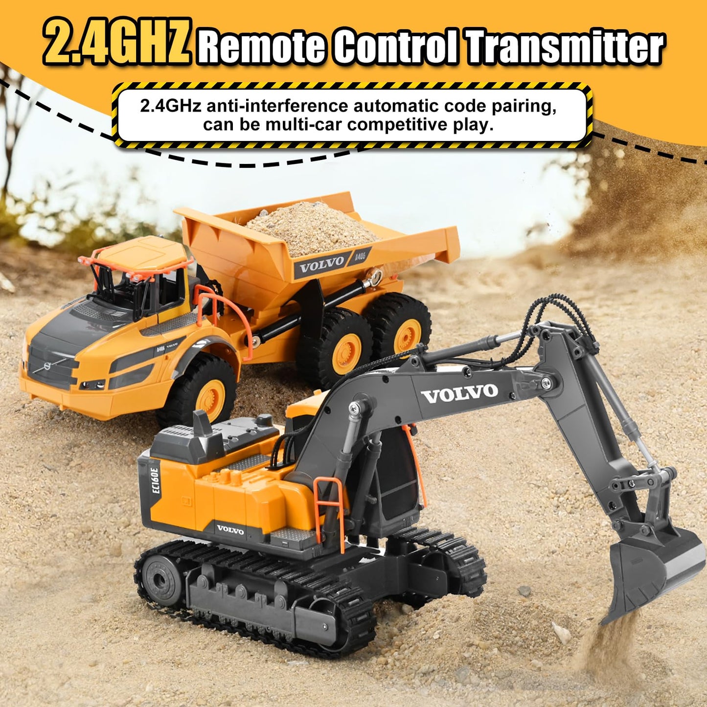 DOUBLE E Volvo RC Excavator – Realistic Diecast Construction Toy