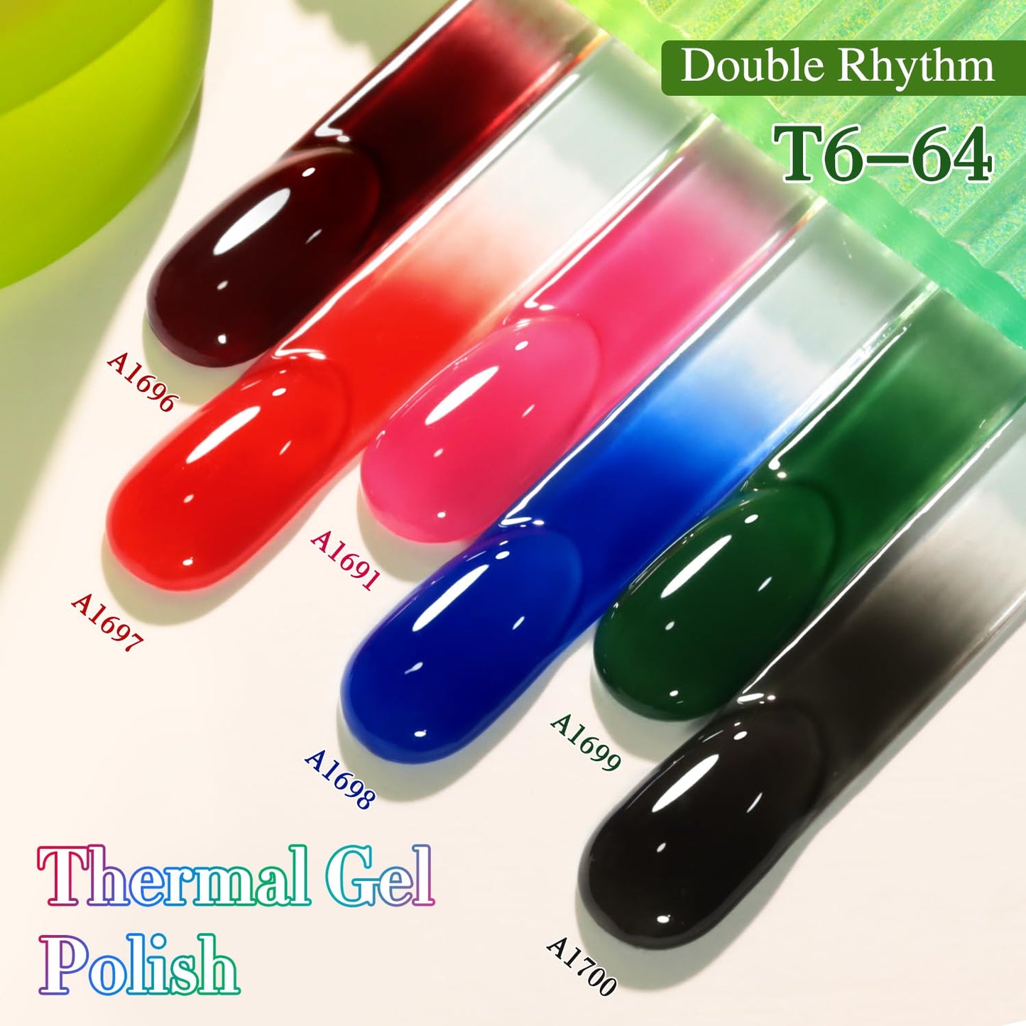 Double Rhythm 6 Pcs 15ml Gel Polish Set – Color-Changing Soak-Off Nail Kit for Home Manicures (Burgundy, Blue, Green, Pink, Purple)