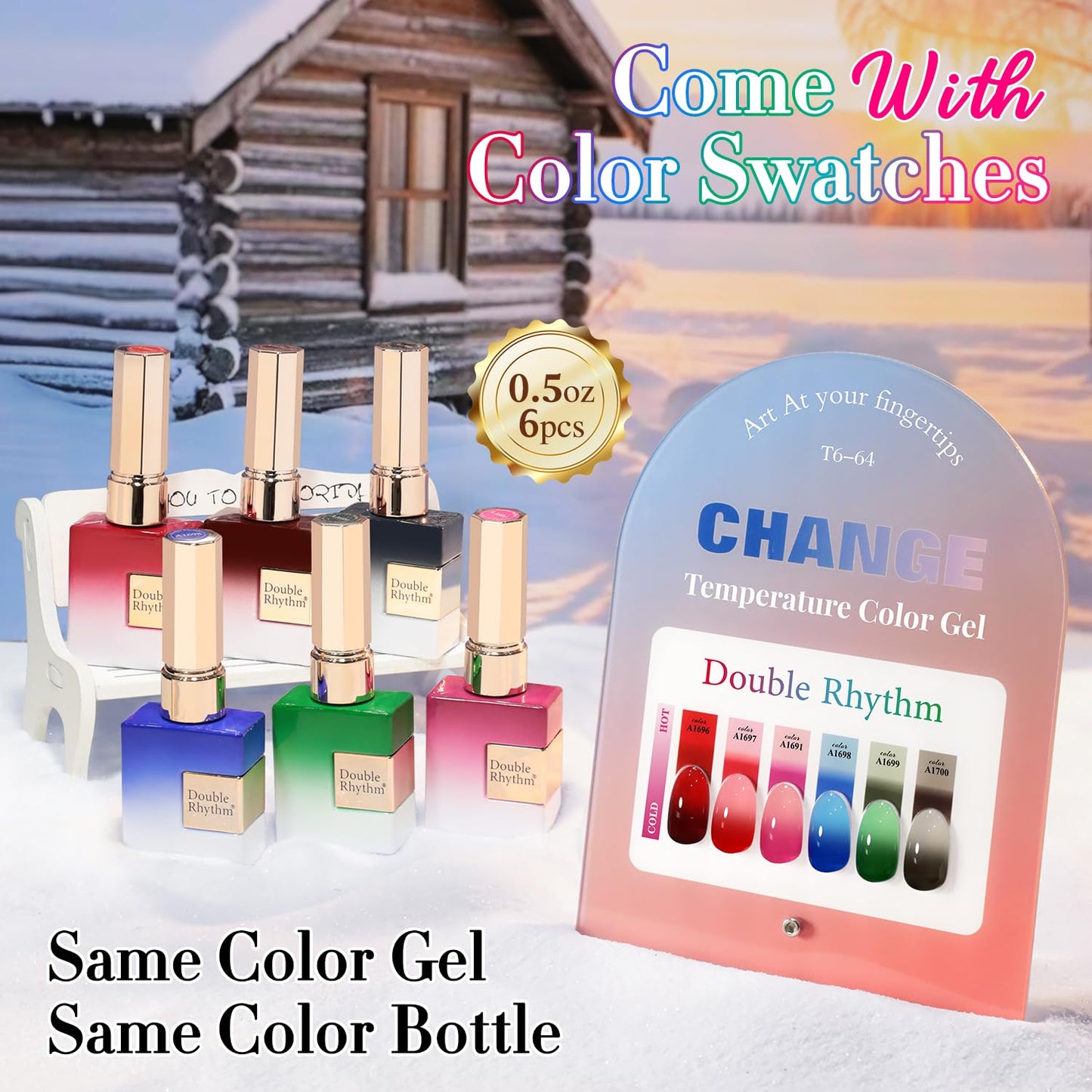 Double Rhythm 6 Pcs 15ml Gel Polish Set – Color-Changing Soak-Off Nail Kit for Home Manicures (Burgundy, Blue, Green, Pink, Purple)