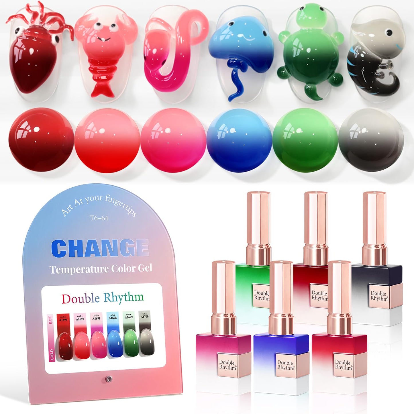 Double Rhythm 6 Pcs 15ml Gel Polish Set – Color-Changing Soak-Off Nail Kit for Home Manicures (Burgundy, Blue, Green, Pink, Purple)