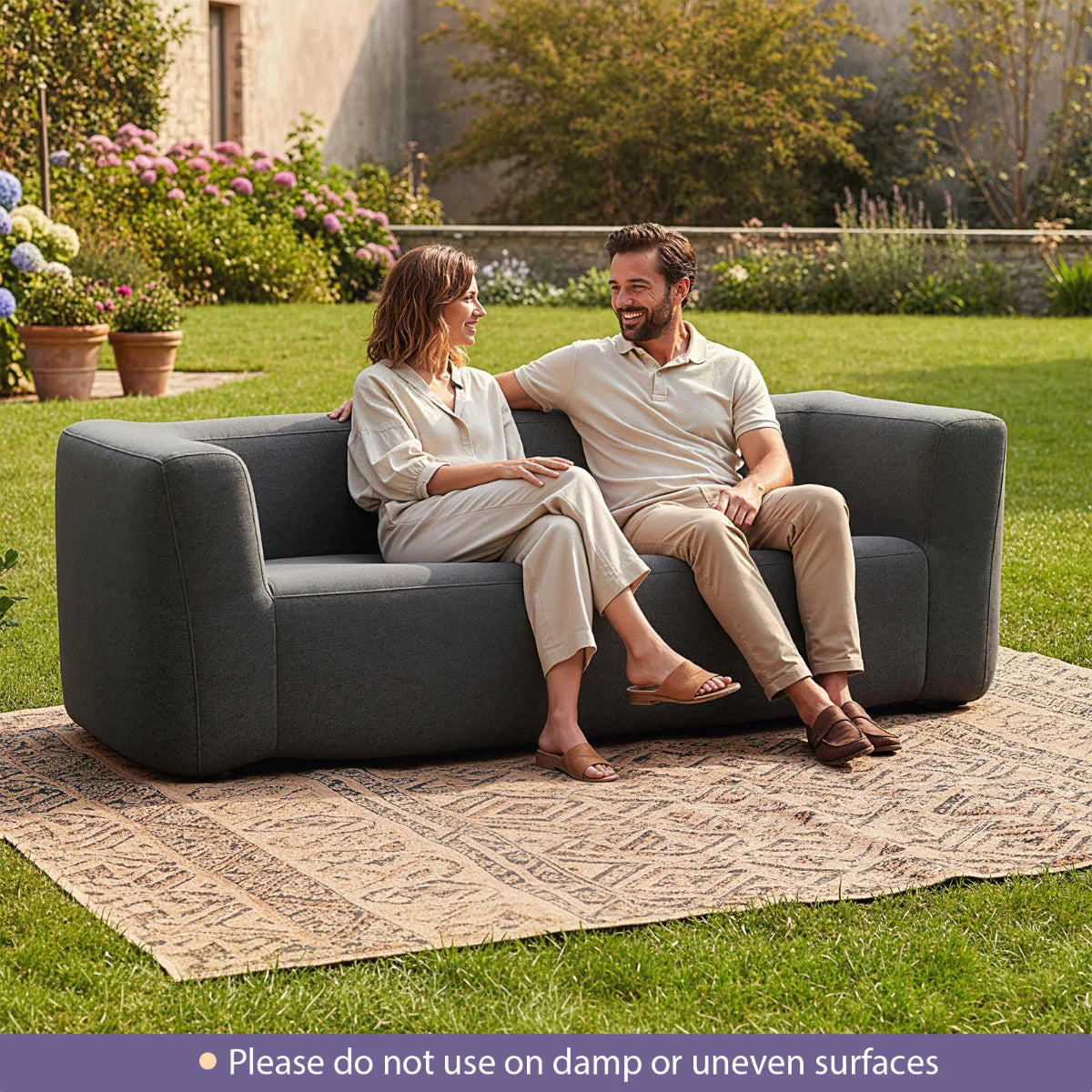 Double Inflatable Couch Portable Blow Up Sofa with Detachable Cover-Blue