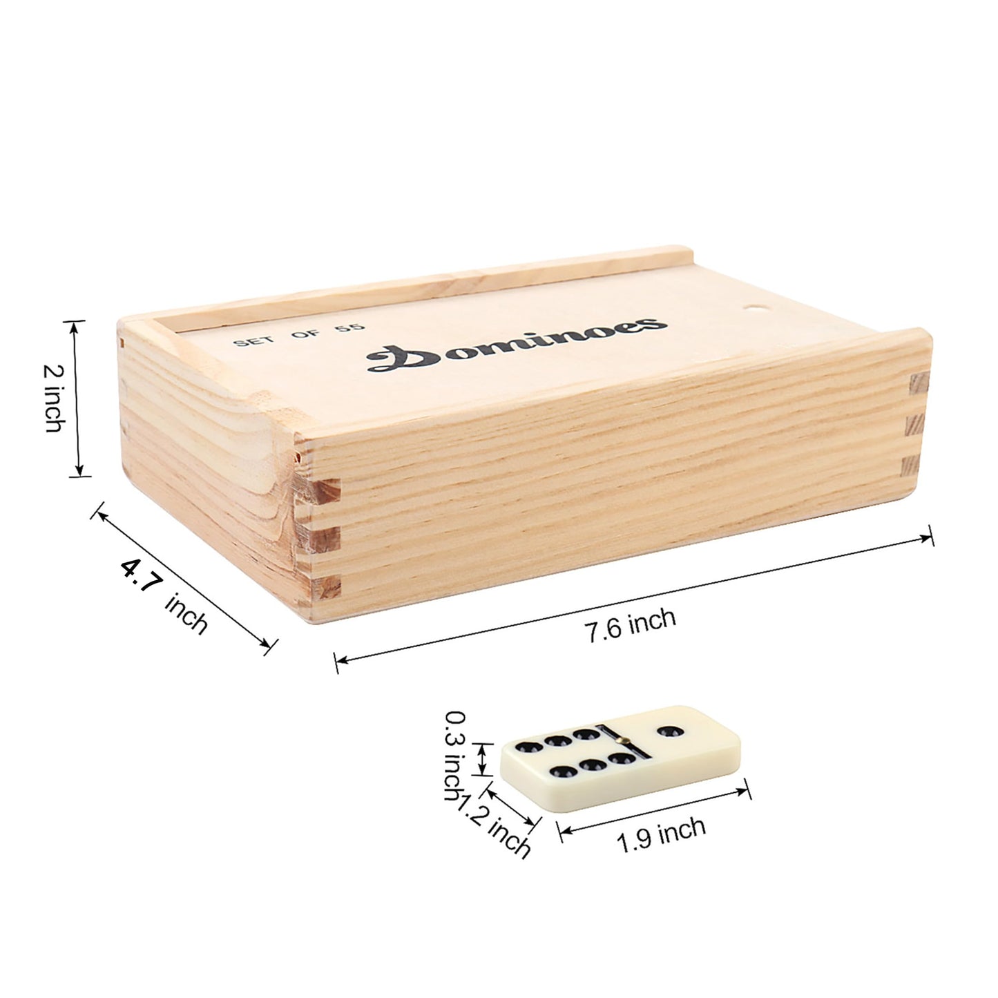 Doublefan Domino Set - Double Nine, 55 Tiles in Wooden Case | Family & Kids