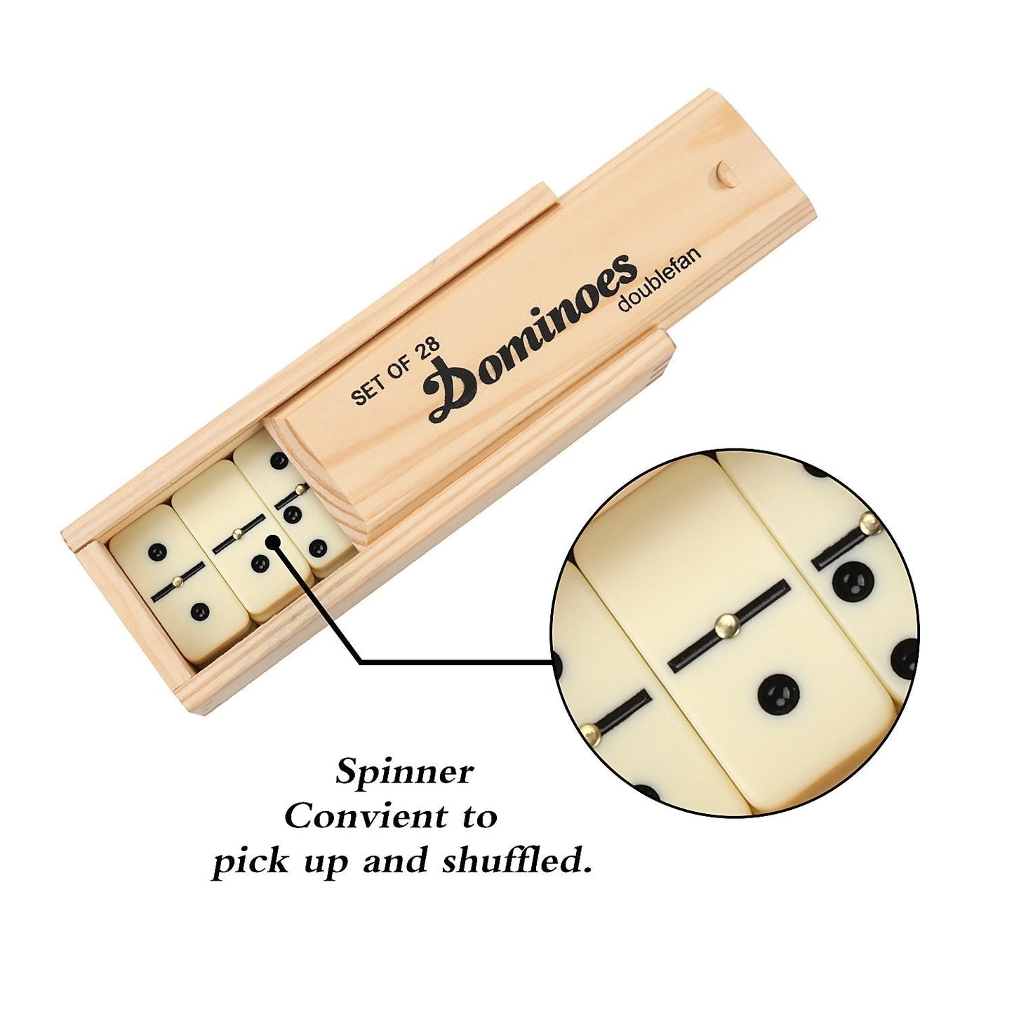 Doublefan Dominoes Set – Double Six, 28 Tiles, Wooden Box