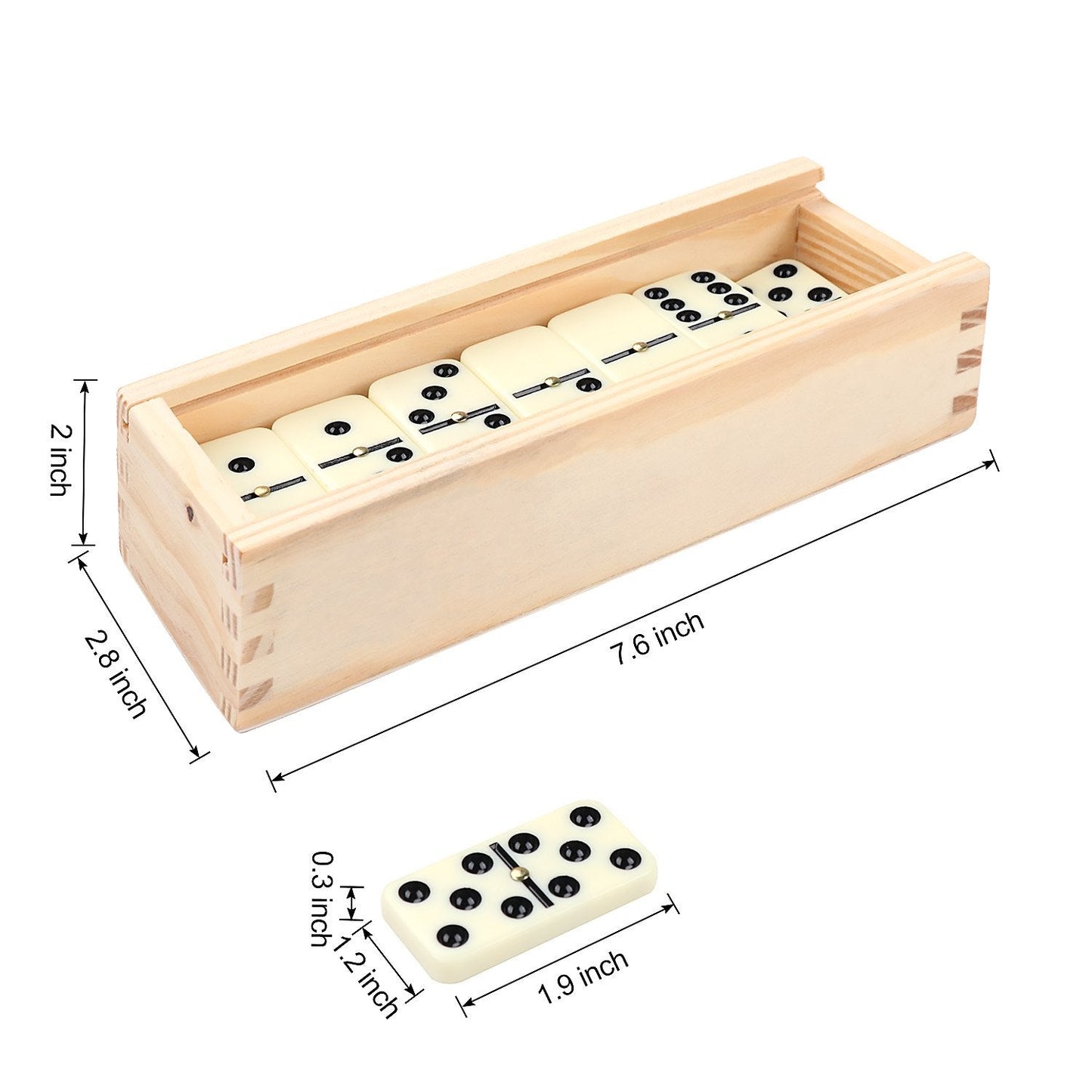 Doublefan Dominoes Set – Double Six, 28 Tiles, Wooden Box