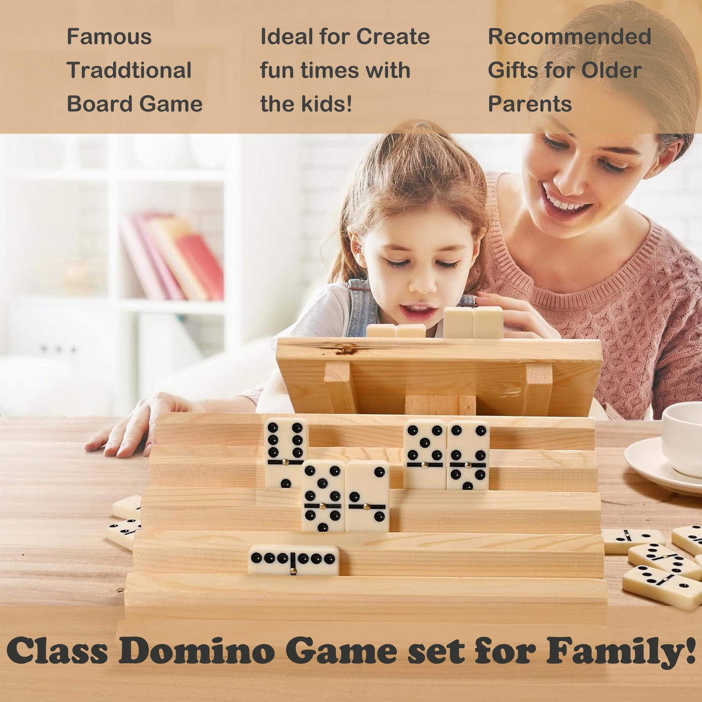 Doublefan Dominoes Set – Double Six, 28 Tiles, Wooden Box