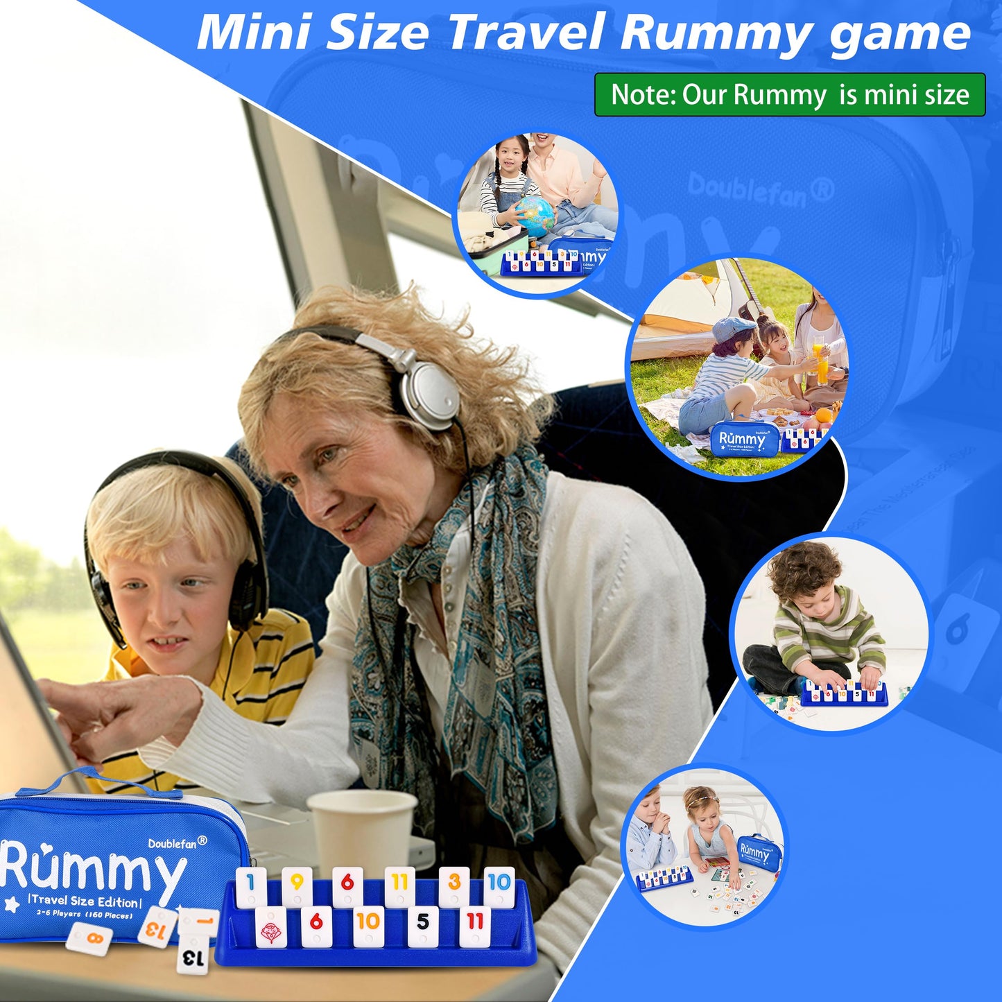 Doublefan Mini Rummy Cube Game – Portable 2-6 Player Travel Board Game (160 Tiles, 6 Racks)