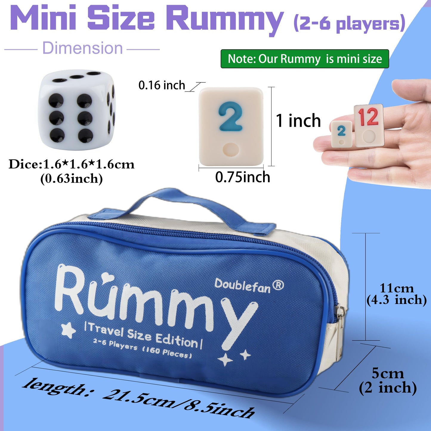 Doublefan Mini Rummy Cube Game – Portable 2-6 Player Travel Board Game (160 Tiles, 6 Racks)