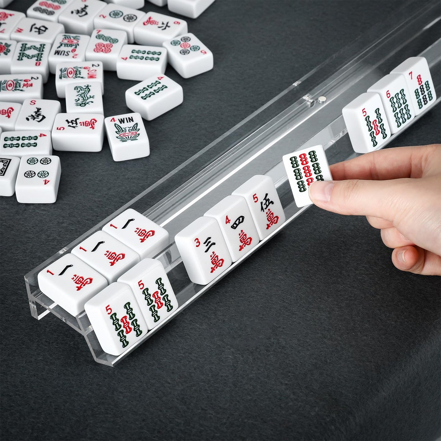 DoubleFill 4 Pack Mahjong Tile Rack & Pusher Set – Acrylic Flat Edge Racks for 4 Players