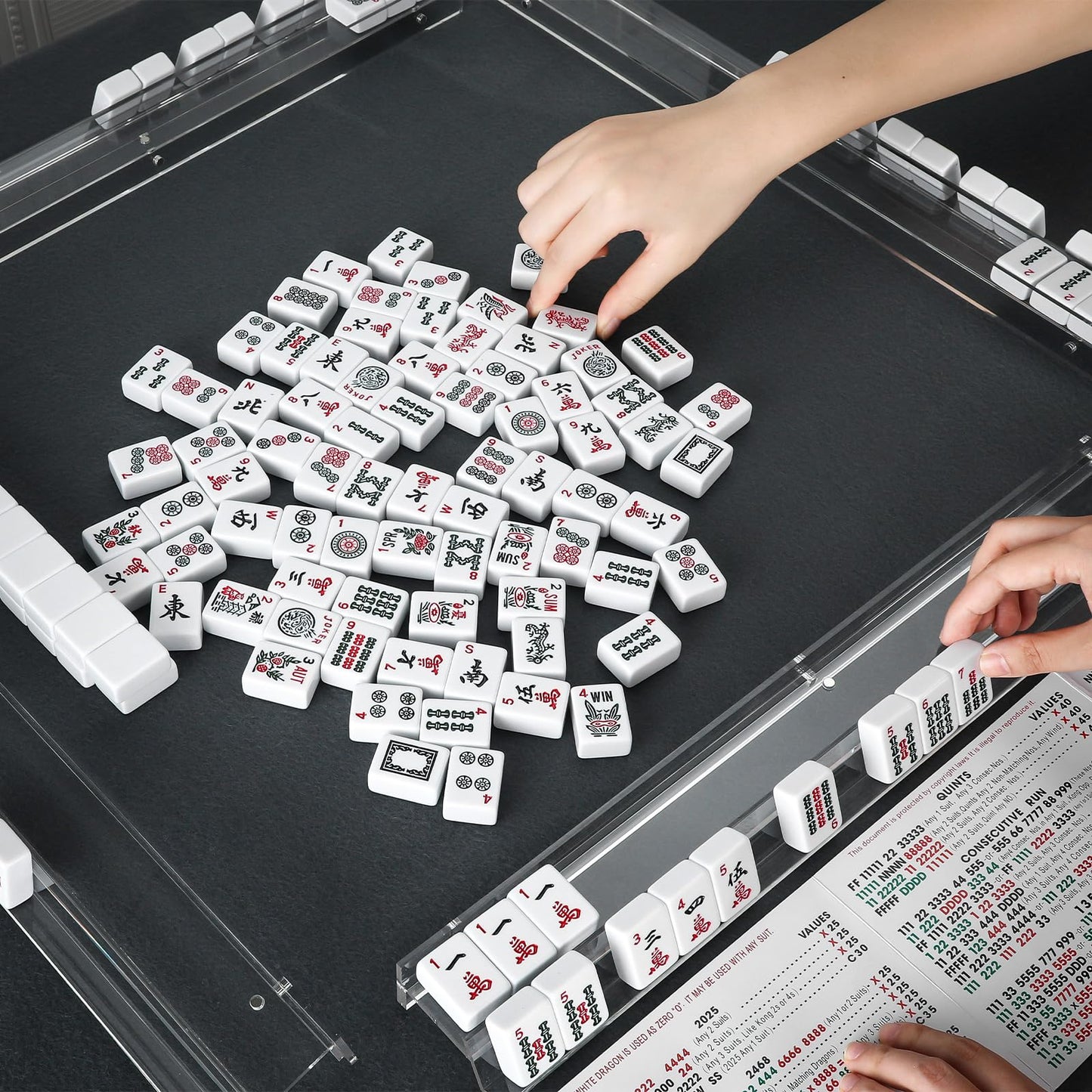 DoubleFill 4 Pack Mahjong Tile Rack & Pusher Set – Acrylic Flat Edge Racks for 4 Players