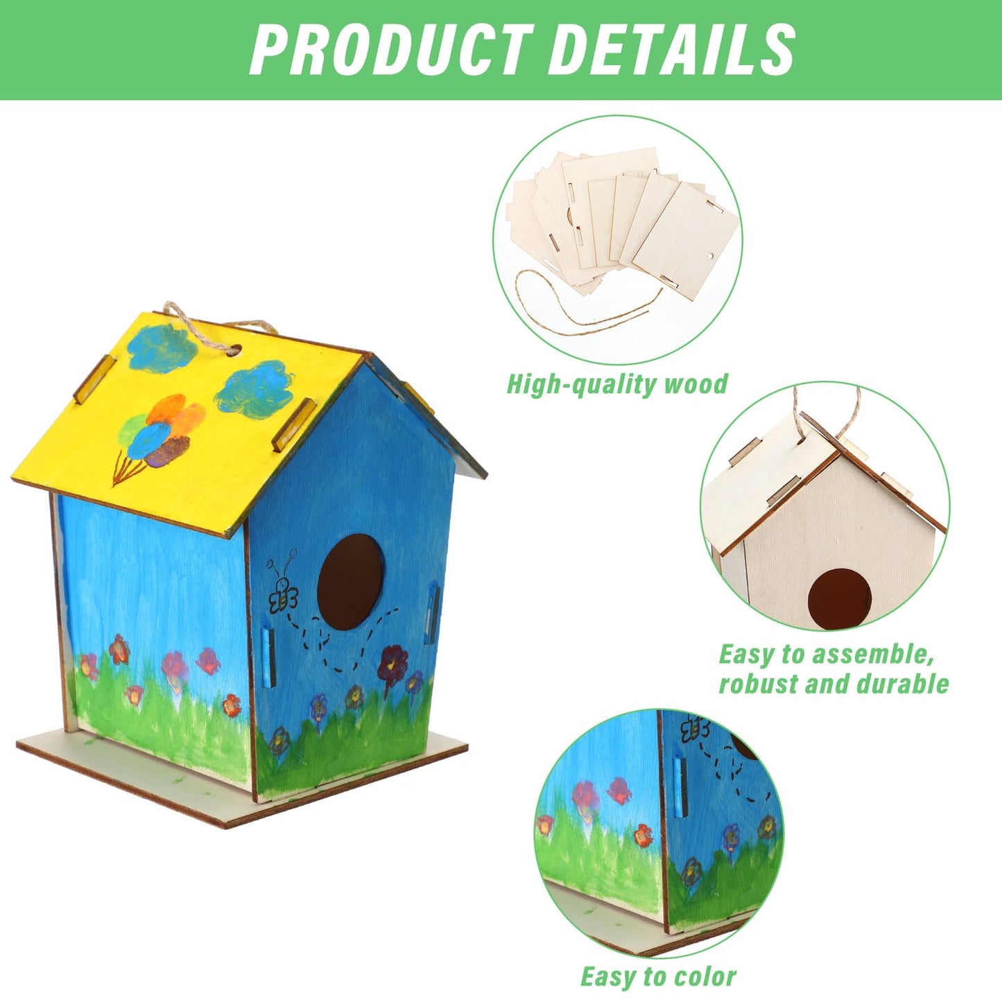 DoubleFill 48-Pack Unfinished Wooden Bird Houses for Kids – DIY Hanging Craft Kit