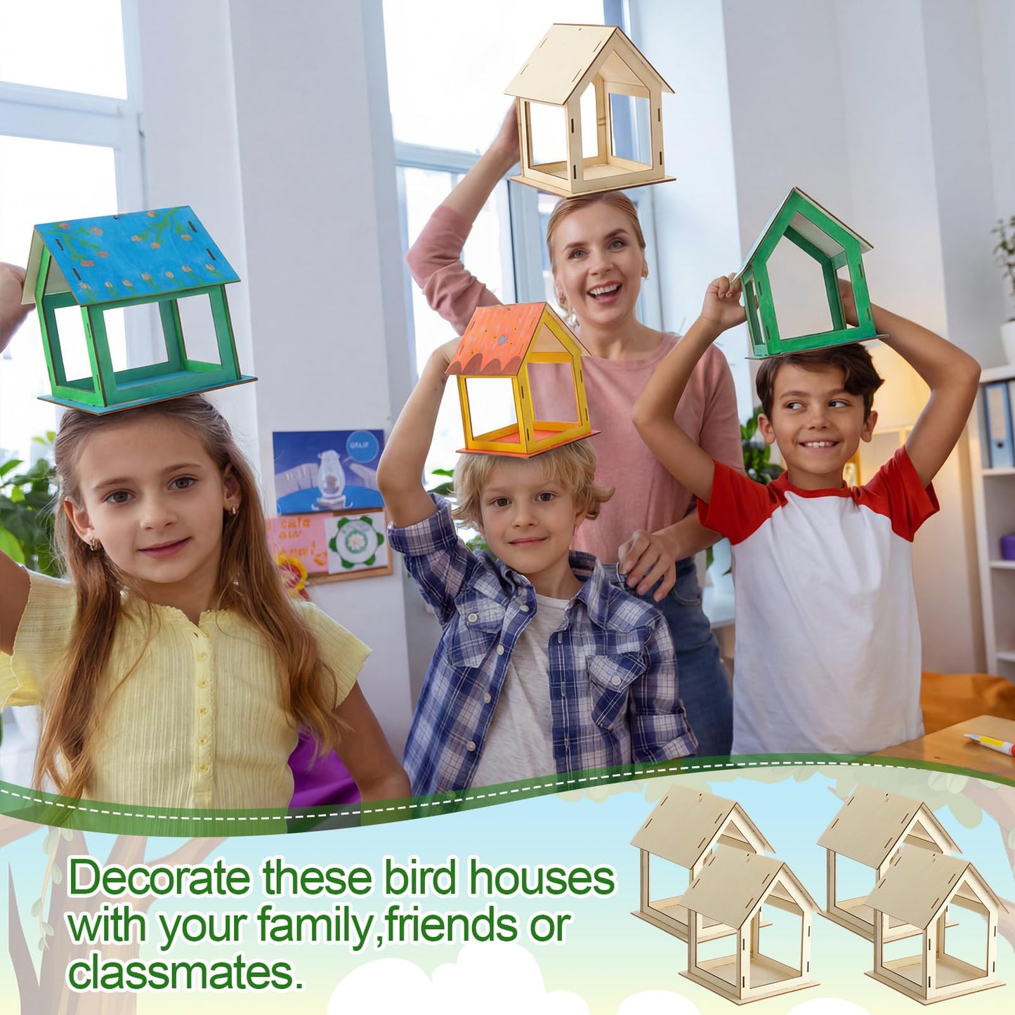 DoubleFill 24 Pcs Wooden Bird Feeder Kits for Kids – Build & Paint