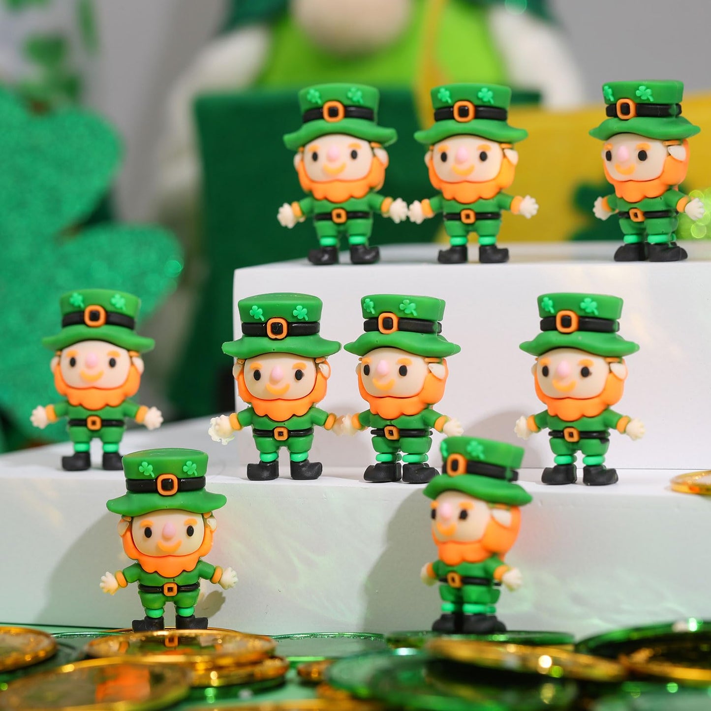 DoubleFill 50 Pcs St. Patrick's Day Mini Leprechaun Figurines – Bulk Irish Party Decor