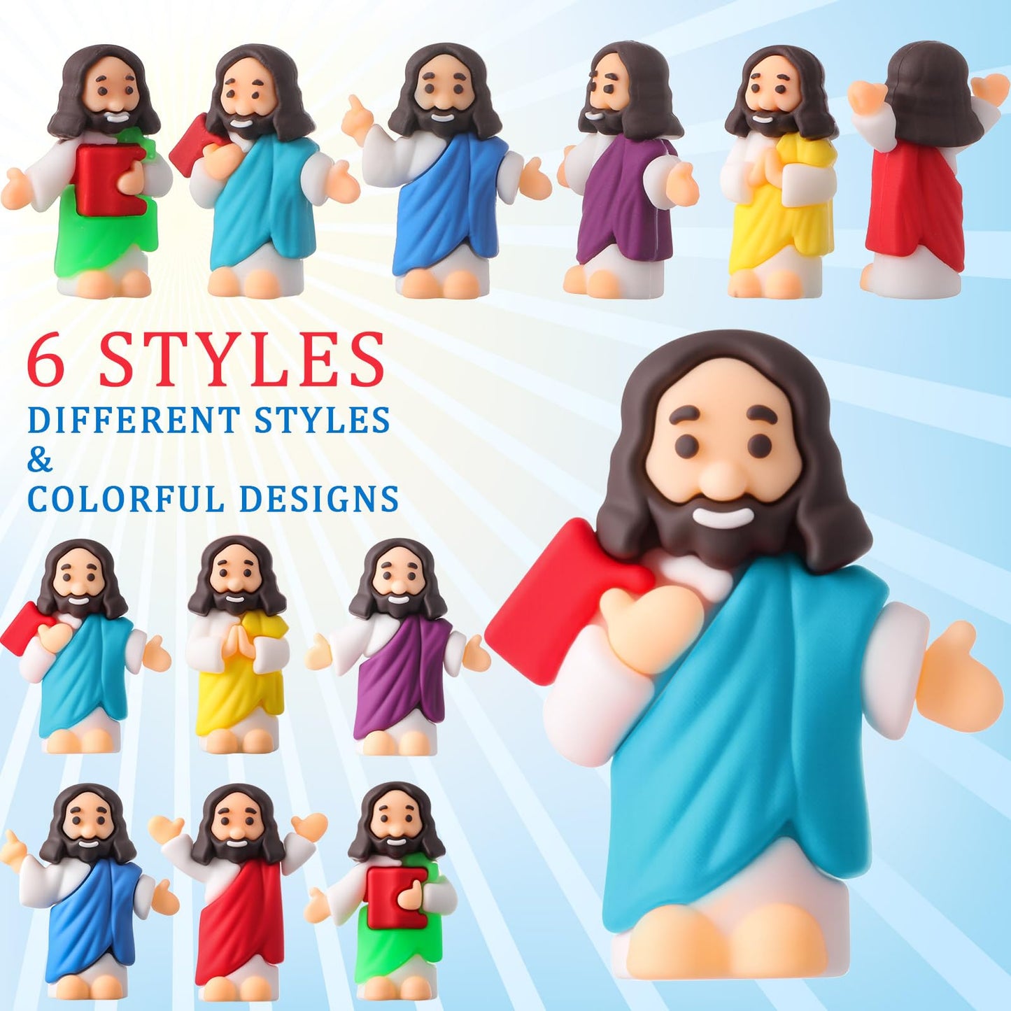 DoubleFill 100 Pcs Little Jesus Figures – 6 Styles Rubber Easter Toys for Party Favors & Sunday School