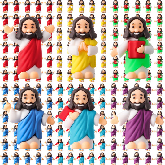 DoubleFill 100 Pcs Little Jesus Figures – 6 Styles Rubber Easter Toys for Party Favors & Sunday School