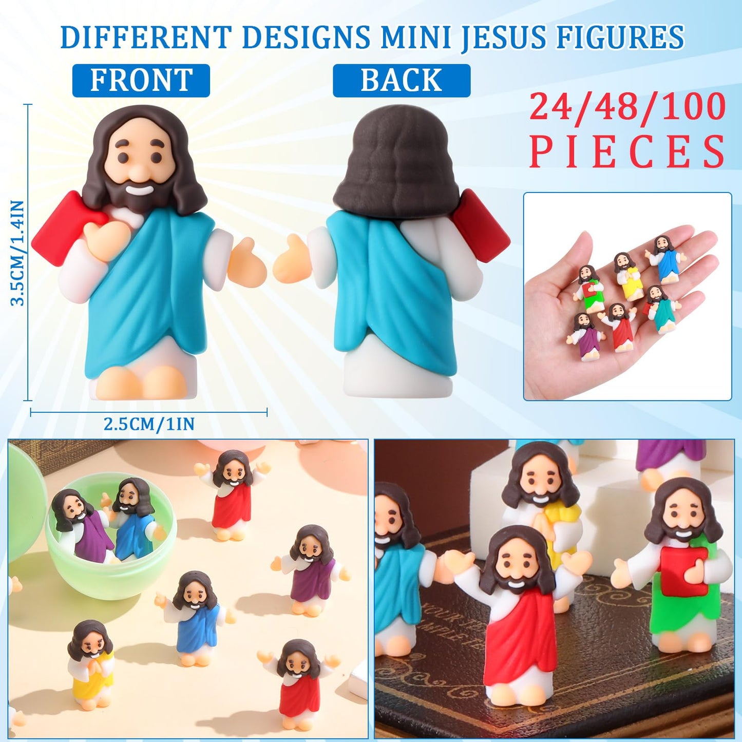 DoubleFill 100 Pcs Little Jesus Figures – 6 Styles Rubber Easter Toys for Party Favors & Sunday School