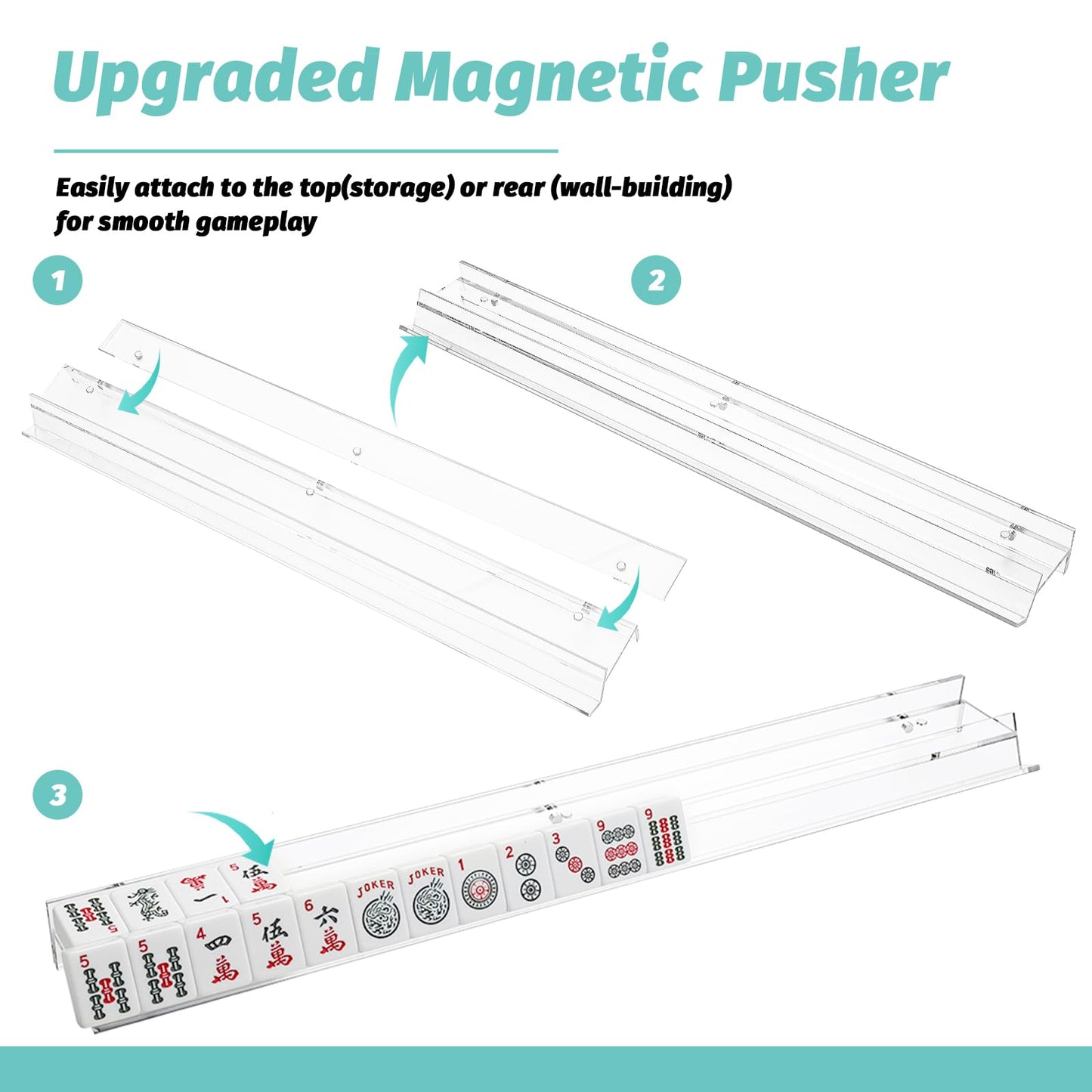DoubleFill 4 Pack Mahjong Tile Rack & Pusher Set – Acrylic Flat Edge Racks for 4 Players