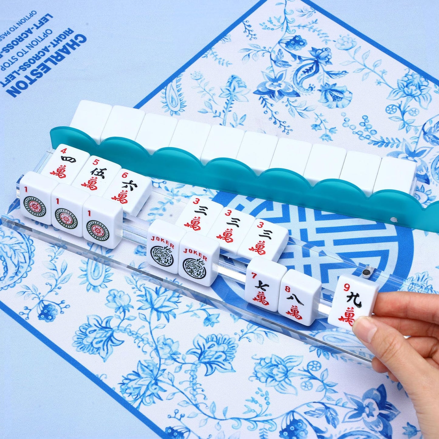 DoubleFill 4-Pack Mahjong Tile Rack & Pusher Set – Acrylic Scalloped Racks for 4 Players