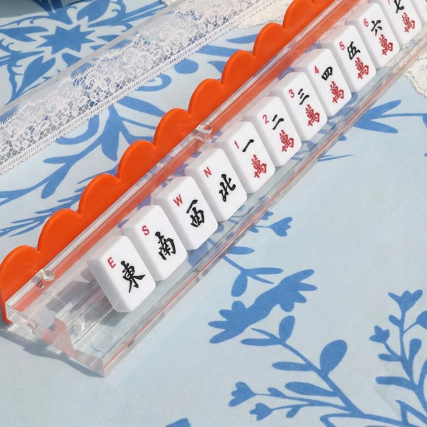 DoubleFill 4-Pack Mahjong Tile Rack & Pusher Set – Acrylic Scalloped Racks for 4 Players