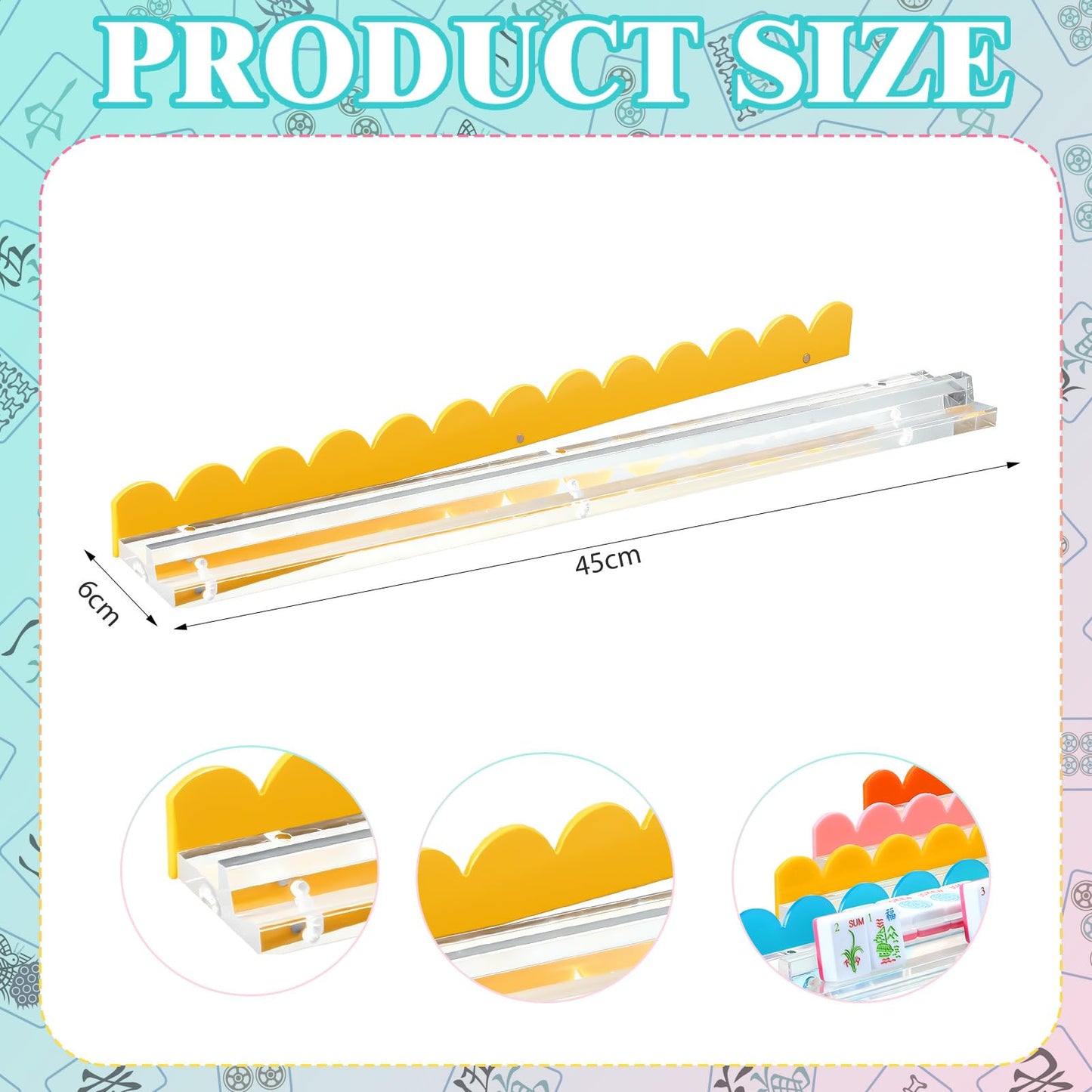 DoubleFill 4-Pack Mahjong Tile Rack & Pusher Set – Acrylic Scalloped Racks for 4 Players