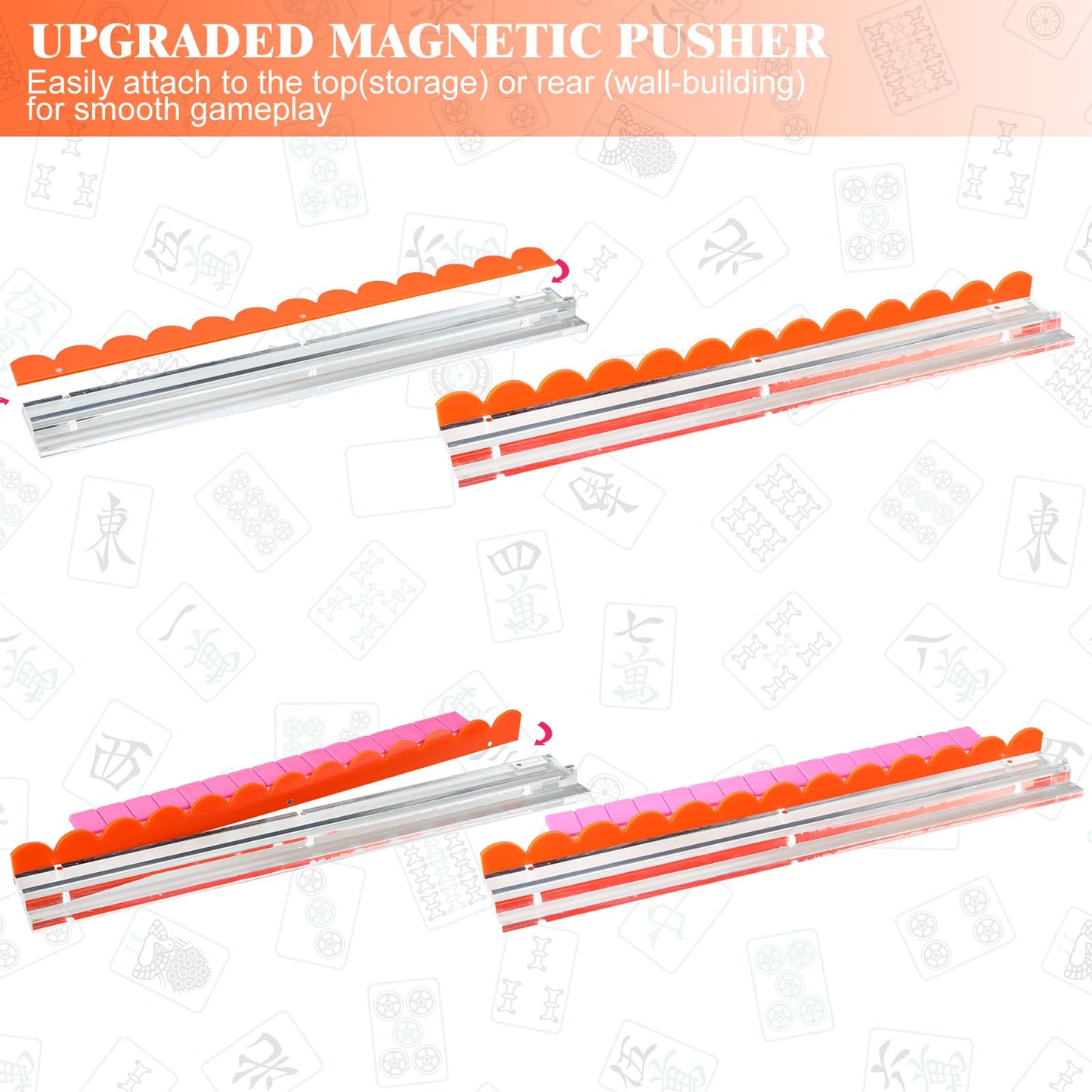 DoubleFill 4-Pack Mahjong Tile Rack & Pusher Set – Acrylic Scalloped Racks for 4 Players