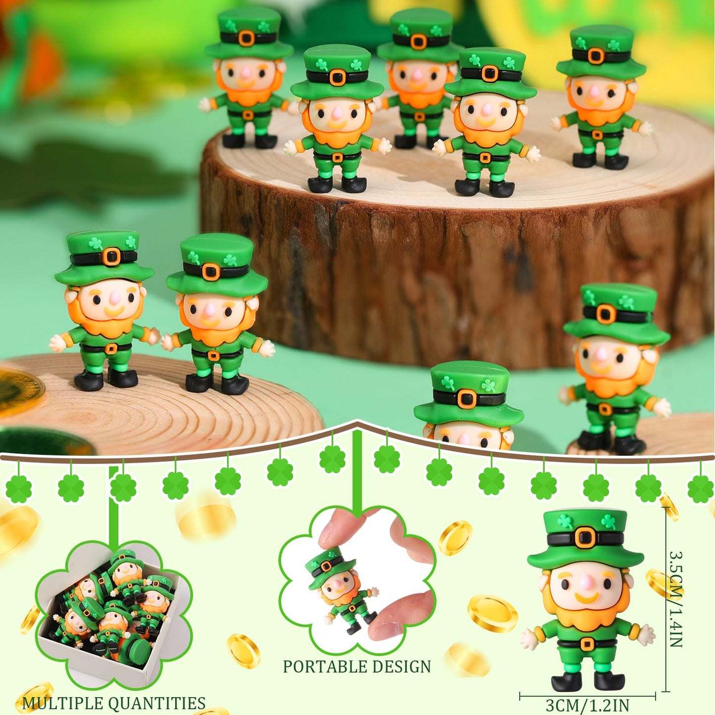 DoubleFill 50 Pcs St. Patrick's Day Mini Leprechaun Figurines – Bulk Irish Party Decor