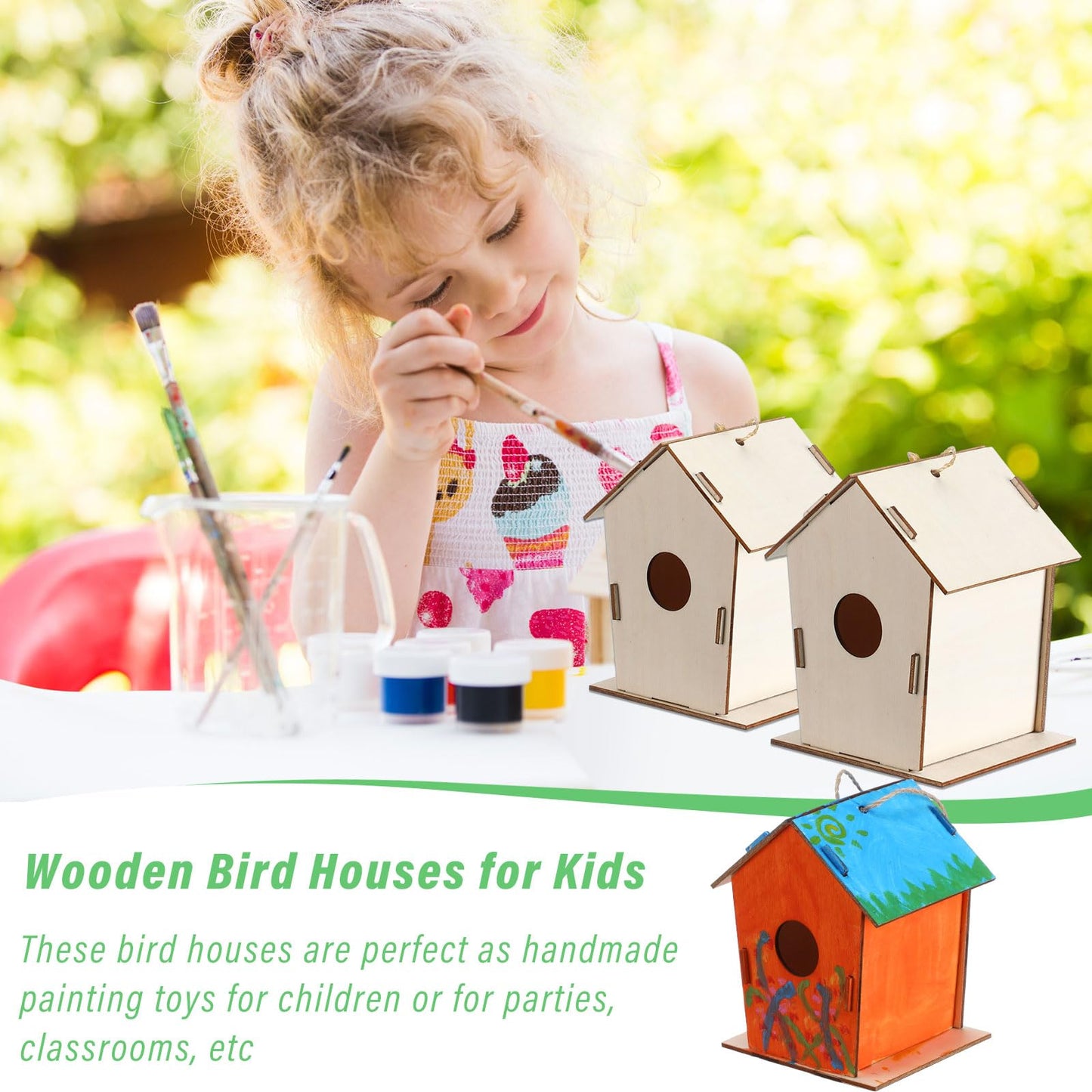 DoubleFill 100 Pcs 4.33" Unfinished Wooden Bird Houses Bulk for Kids DIY - Hanging Birdhouse Craft